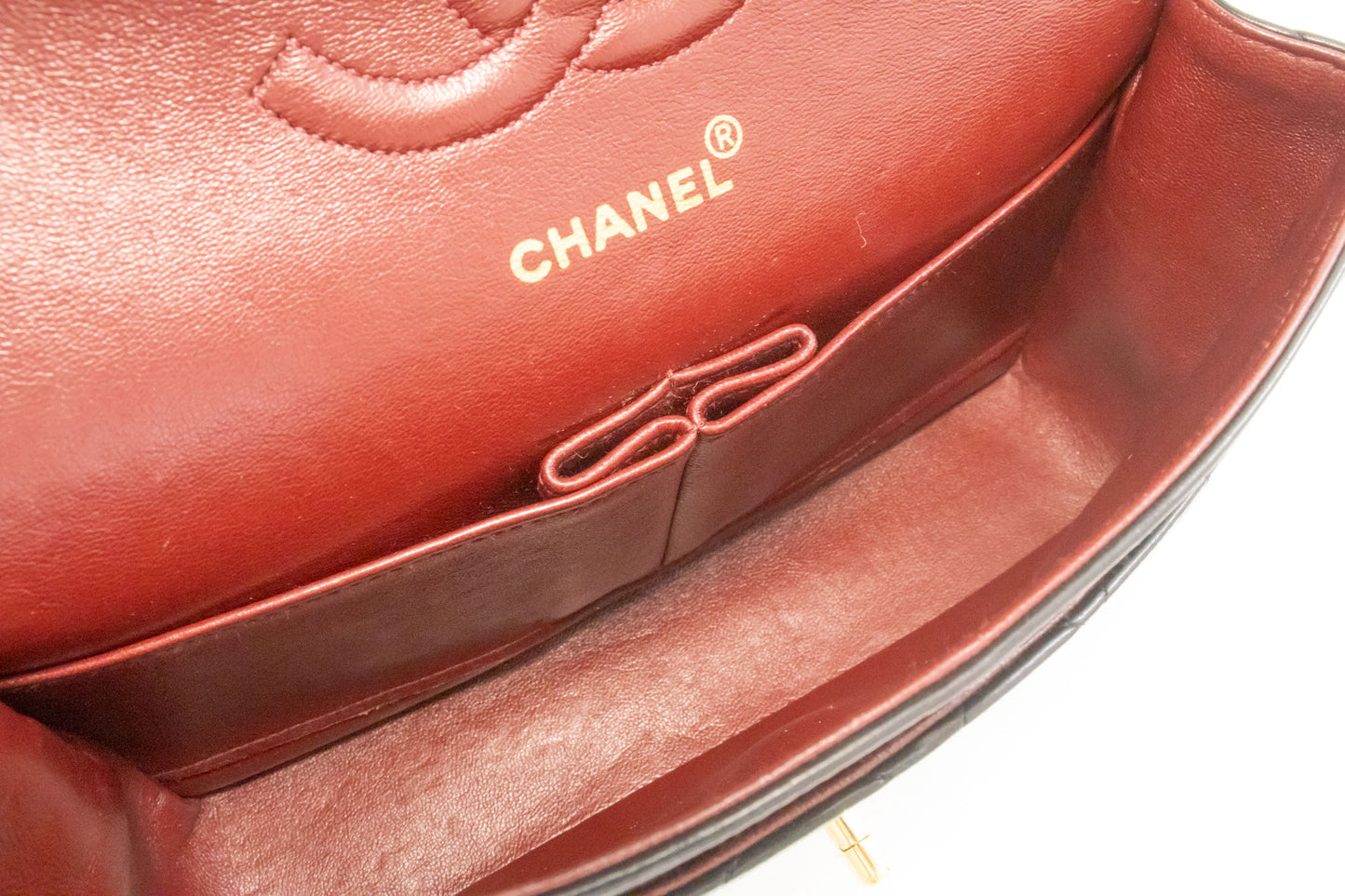CHANEL Classic Double Flap 10" Chain Schultertasche Schwarz Lammleder aj8 hannari-shop