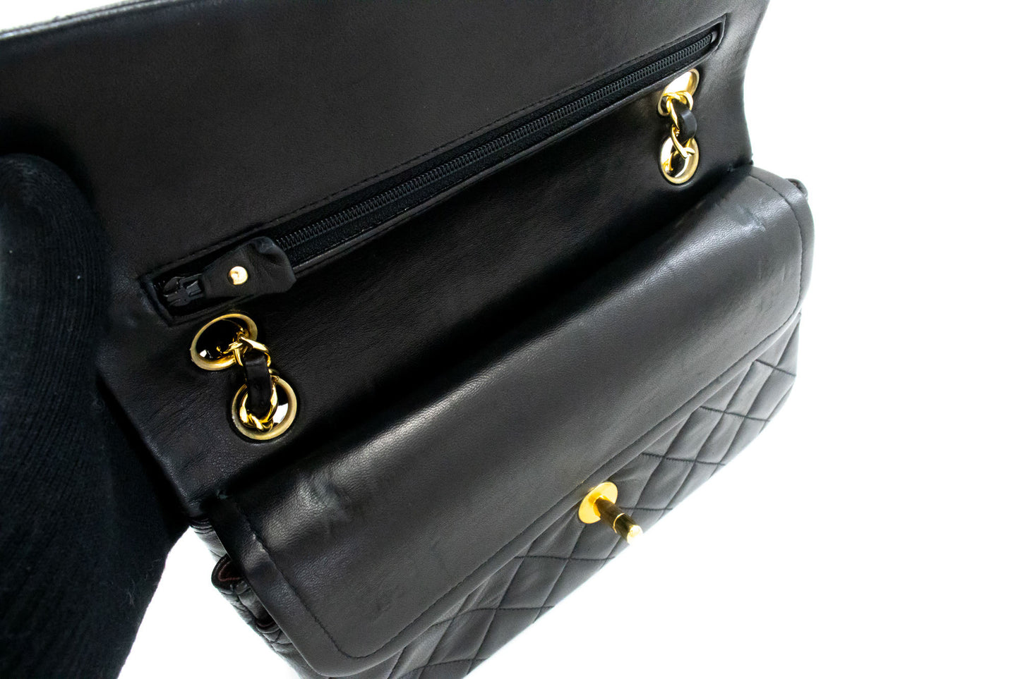 CHANEL Classic Double Flap 9" Chain Shoulder Bag Black Lambskin aj7 hannari-shop