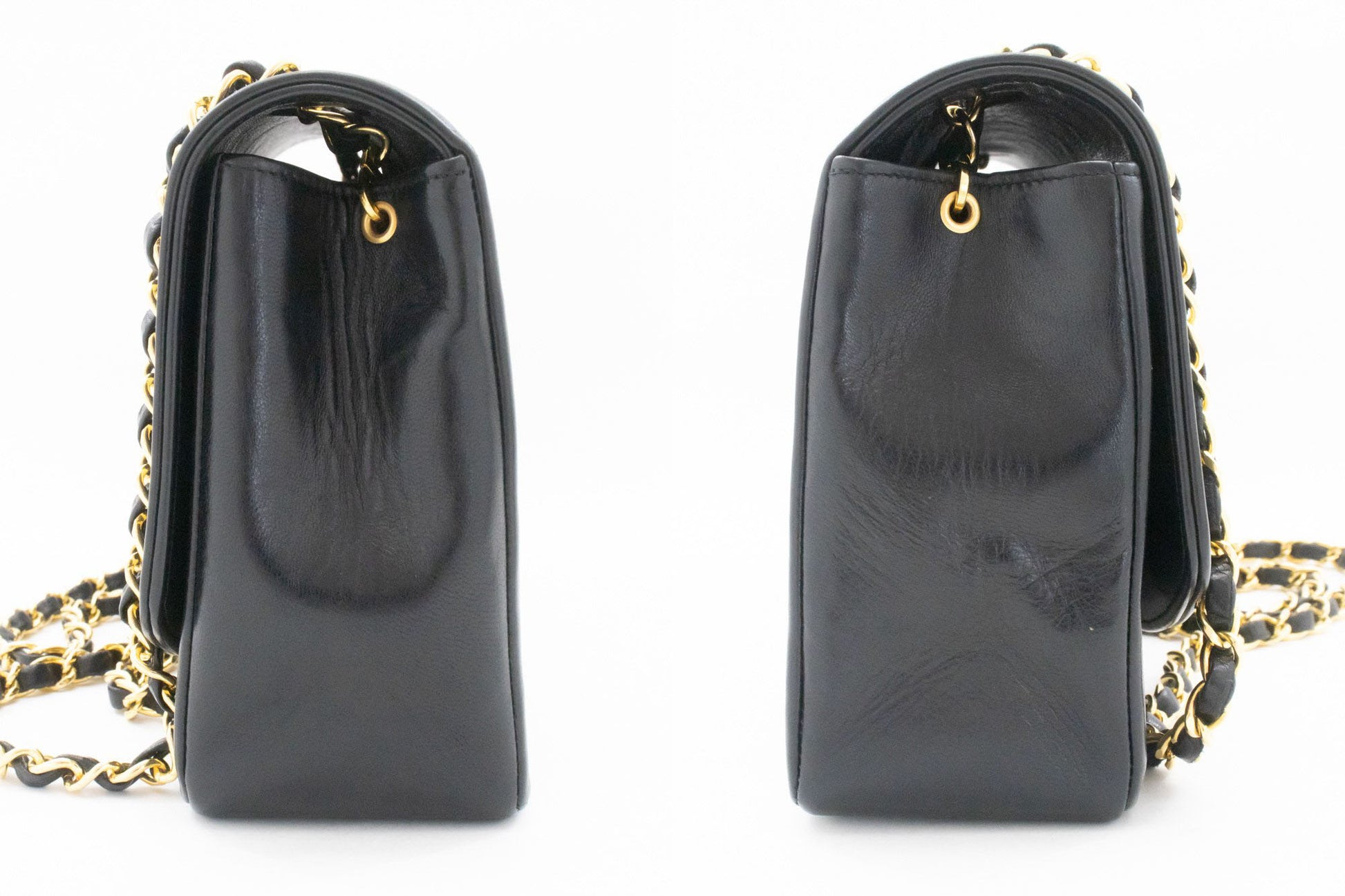 CHANEL Diana Flap Chain Schultertasche Schwarz Gepolstertes Lammleder ak2 hannari-shop