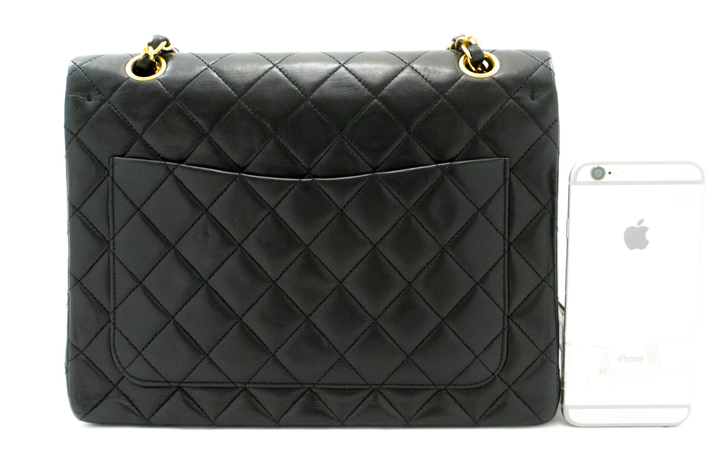 CHANEL Classic Double Flap Square Chain Shoulder Bag Black Lamb ah5 hannari-shop