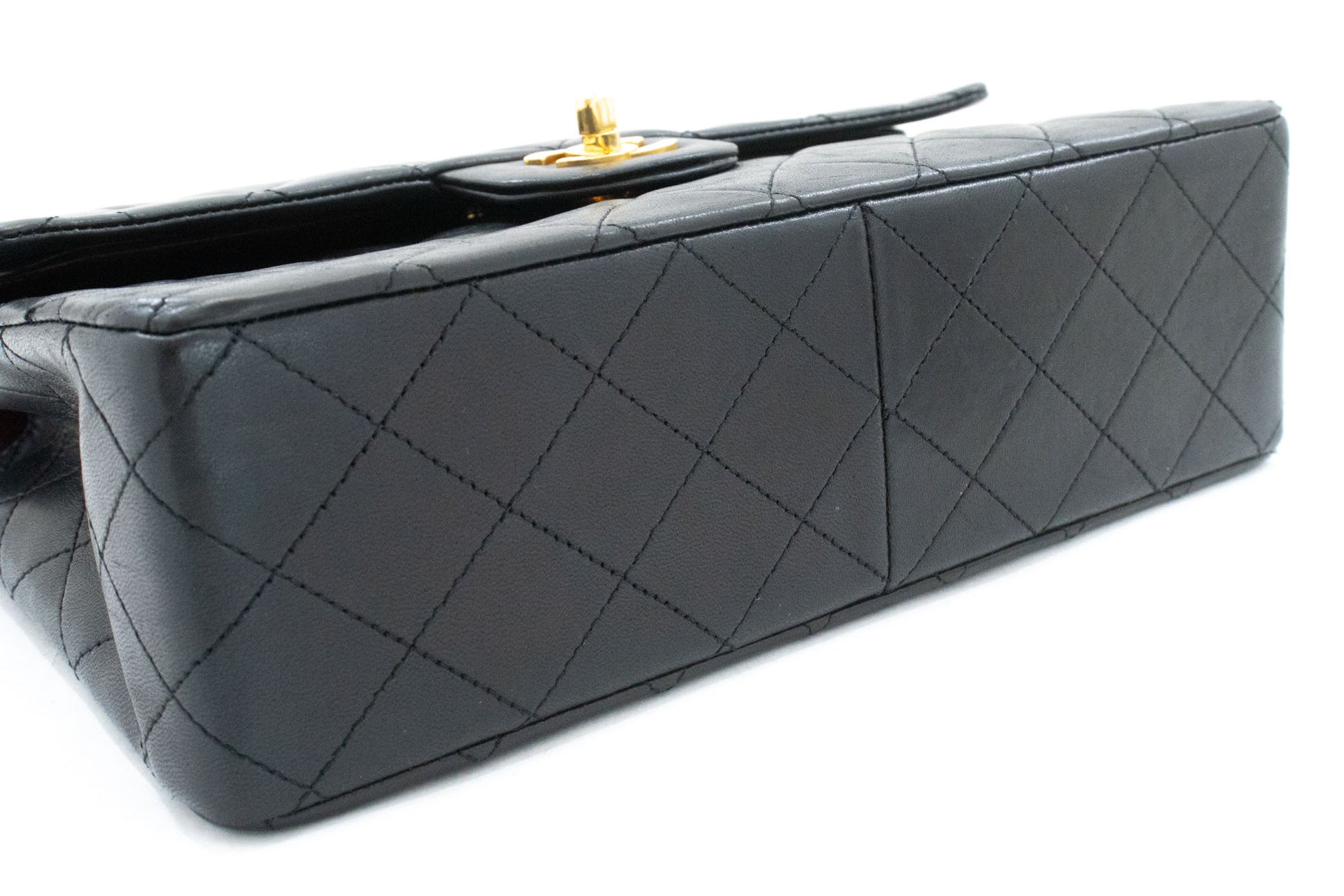 CHANEL Classic Double Flap Square Chain Shoulder Bag Black Lamb ah5 hannari-shop