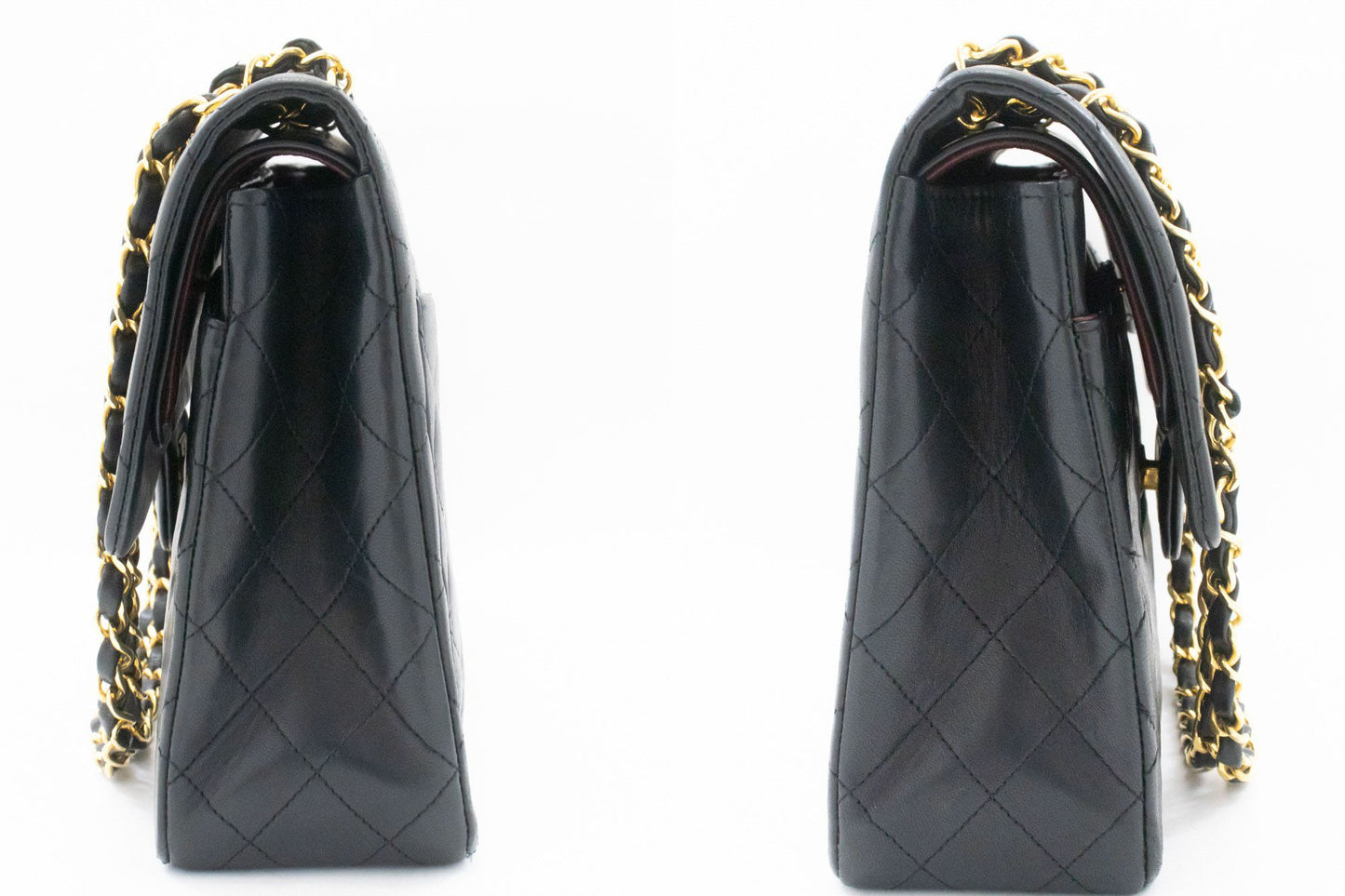 CHANEL Classic Double Flap Square Chain Shoulder Bag Black Lamb ah5 hannari-shop