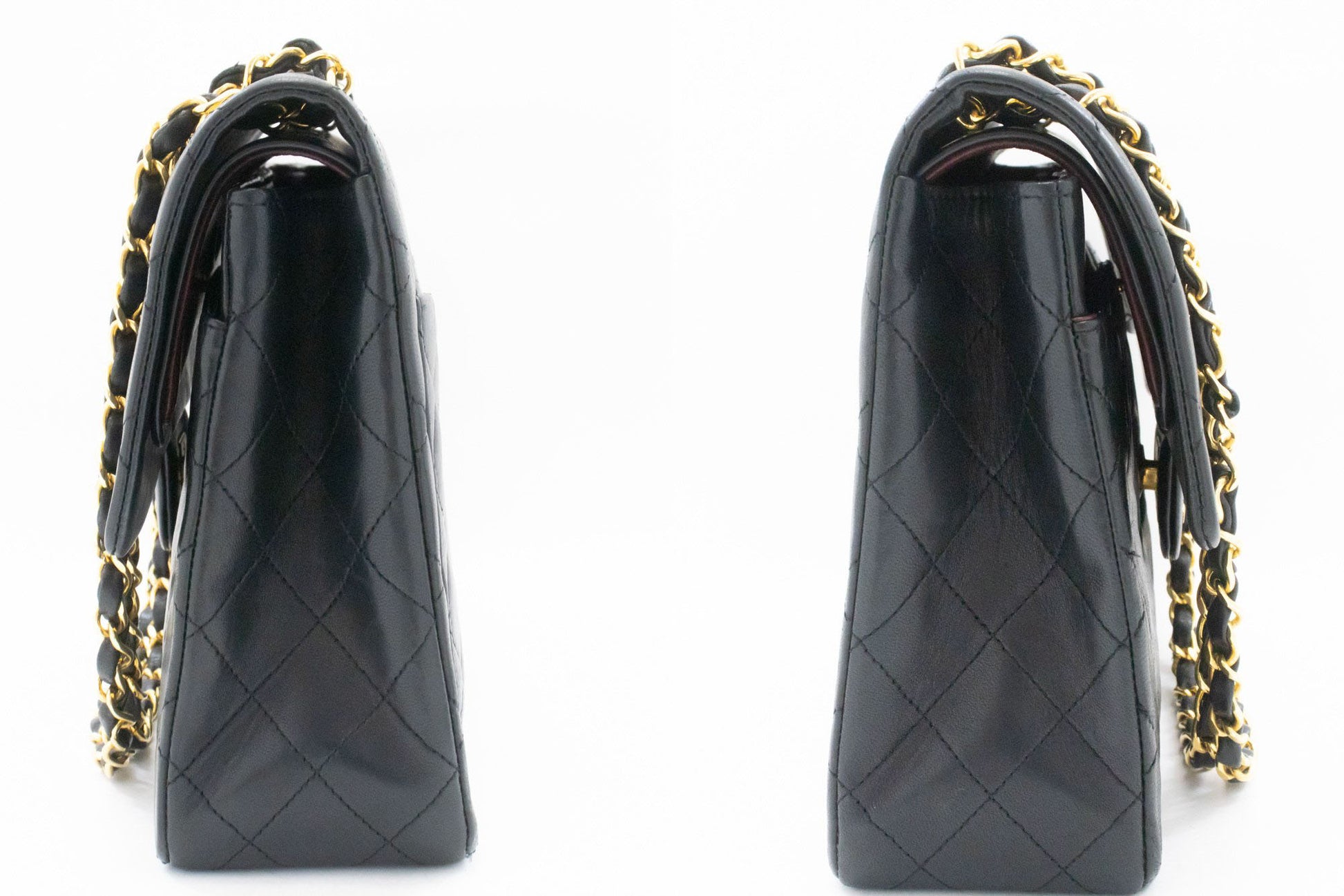 CHANEL Classic Double Flap Square Chain Shoulder Bag Black Lamb ah5 hannari-shop