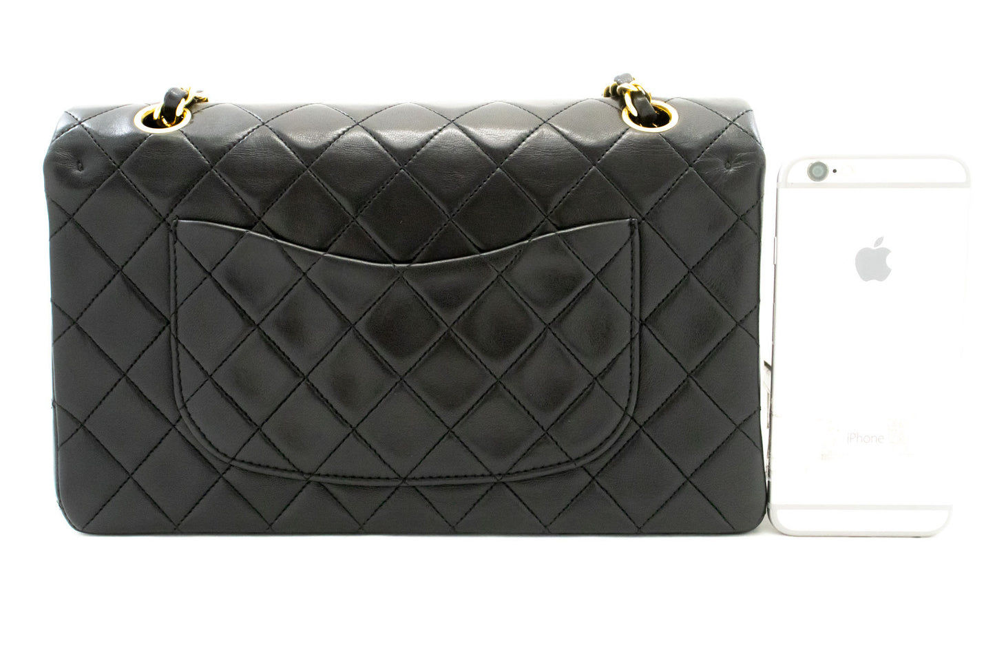 CHANEL Classic Double Flap 10" Kettenschultertasche Schwarz Lammleder aj9 hannari-shop