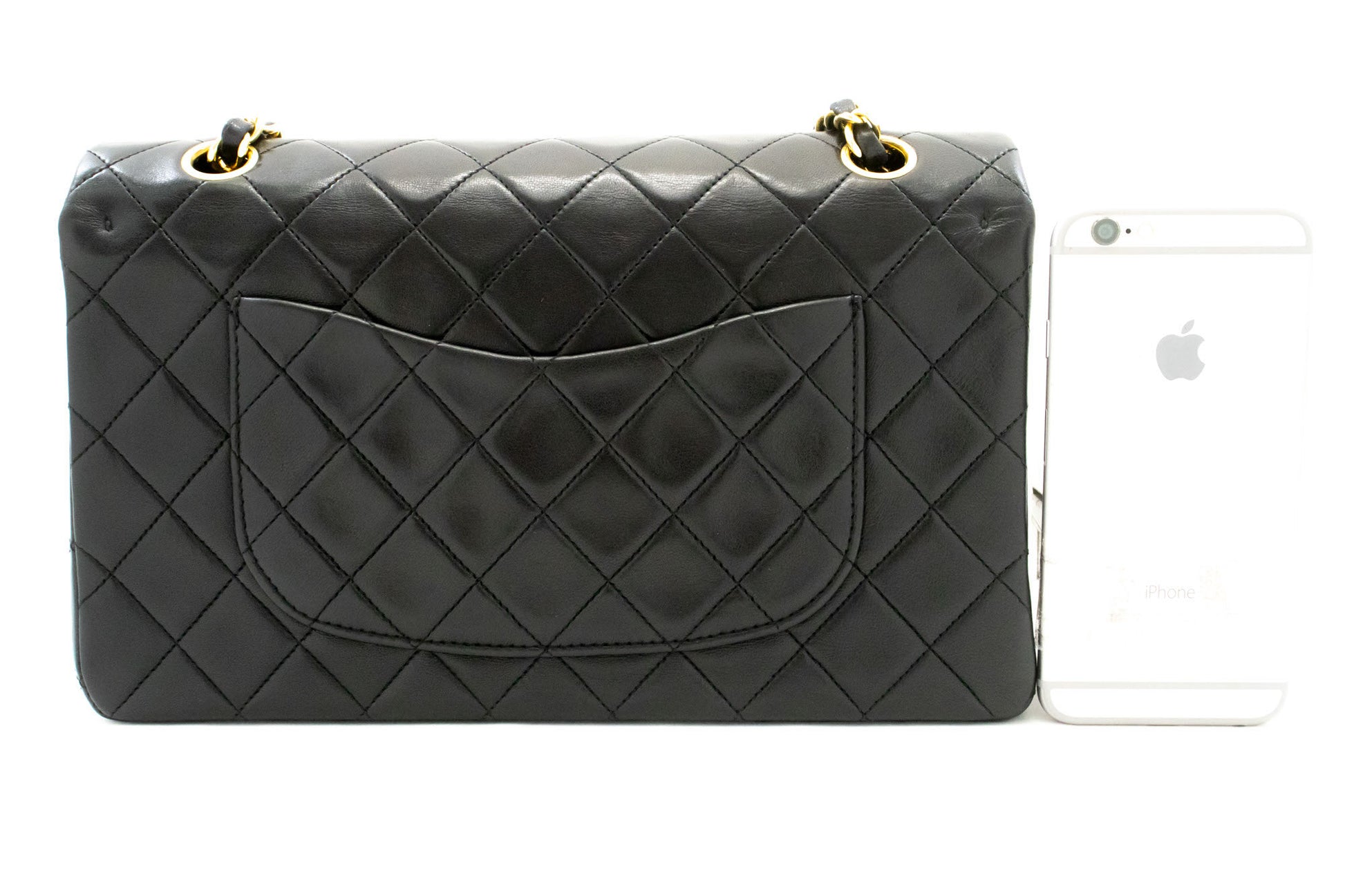 CHANEL Classic Double Flap 10" Kettenschultertasche Schwarz Lammleder aj9 hannari-shop