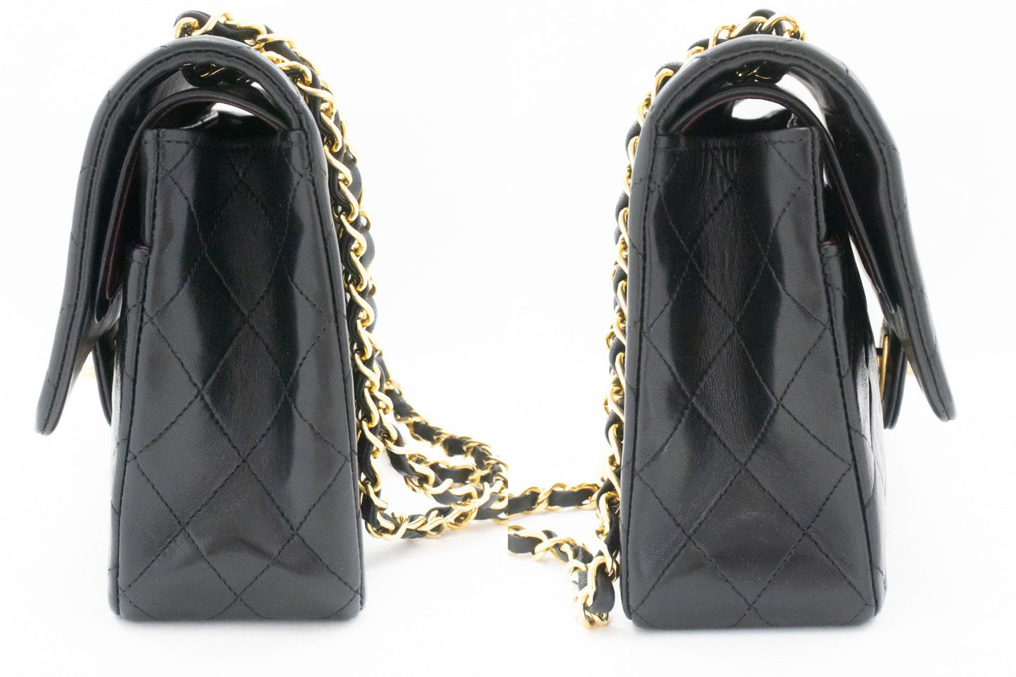 CHANEL Classic Double Flap 10" Kettenschultertasche Schwarz Lammleder aj9 hannari-shop