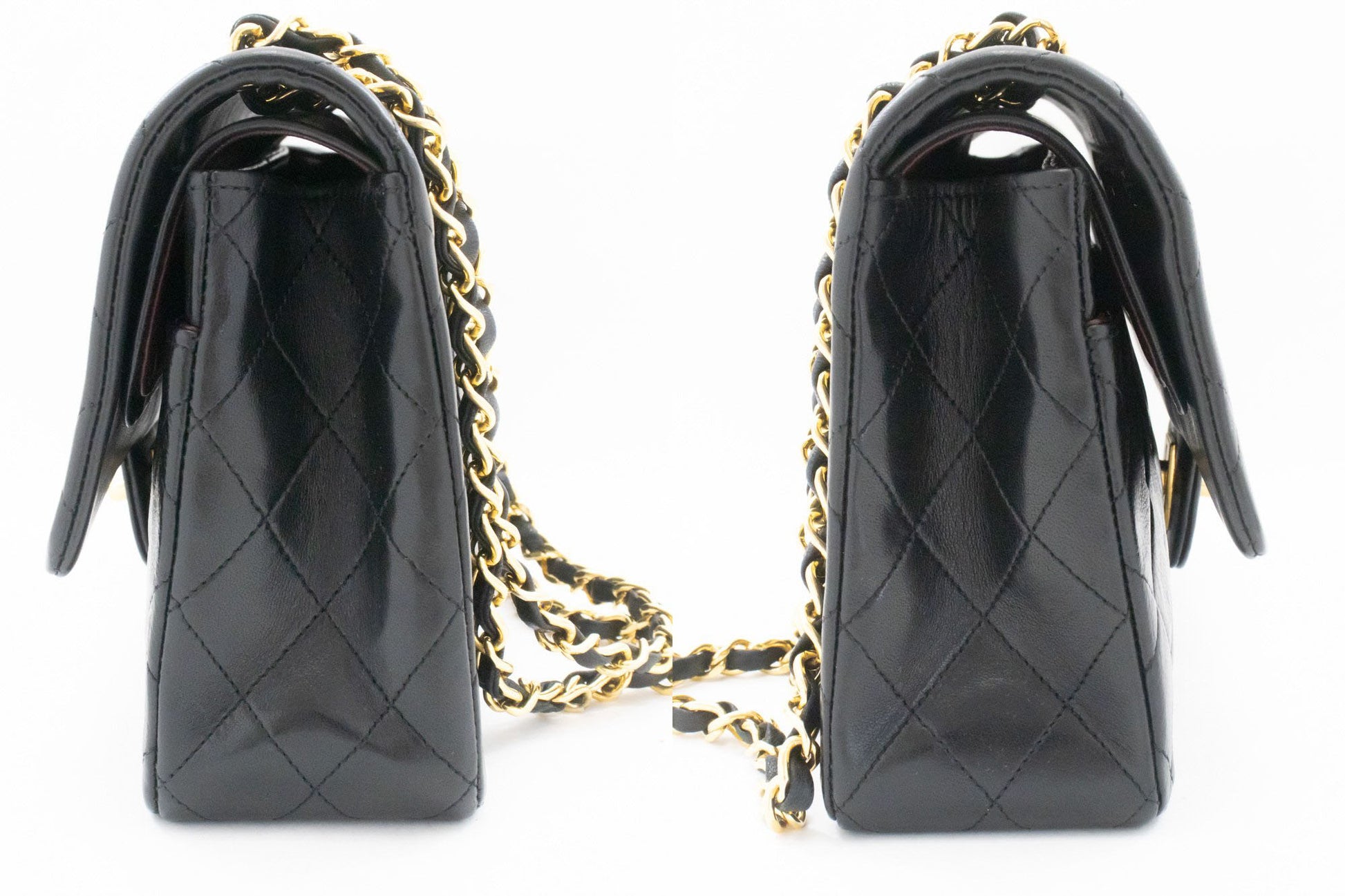 CHANEL Classic Double Flap 10" Kettenschultertasche Schwarz Lammleder aj9 hannari-shop