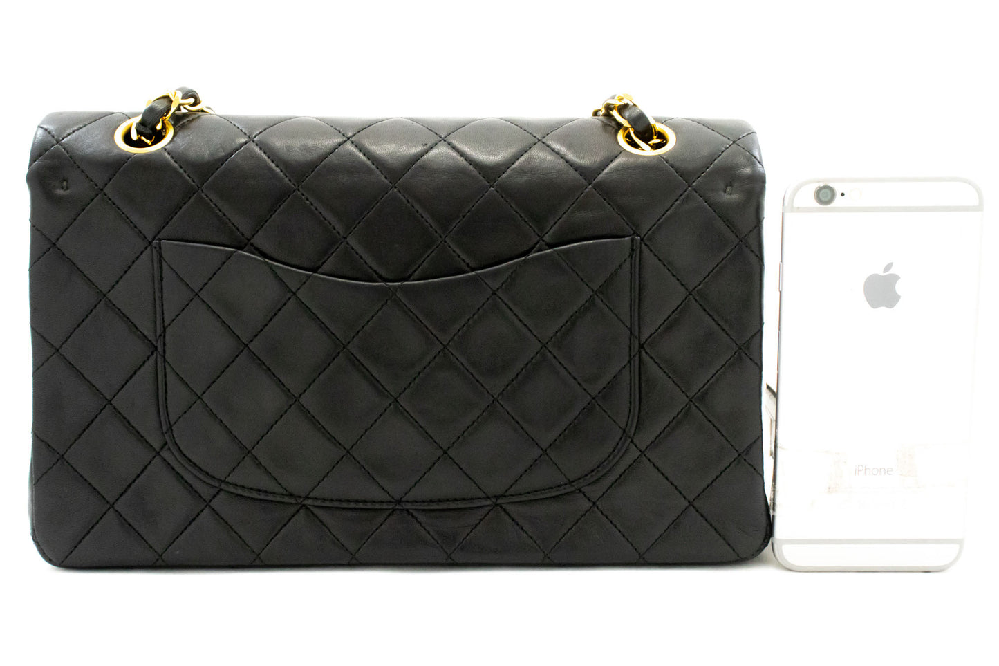 CHANEL Classic Double Flap 10" Kettenschultertasche Schwarz Lammleder ak3 hannari-shop