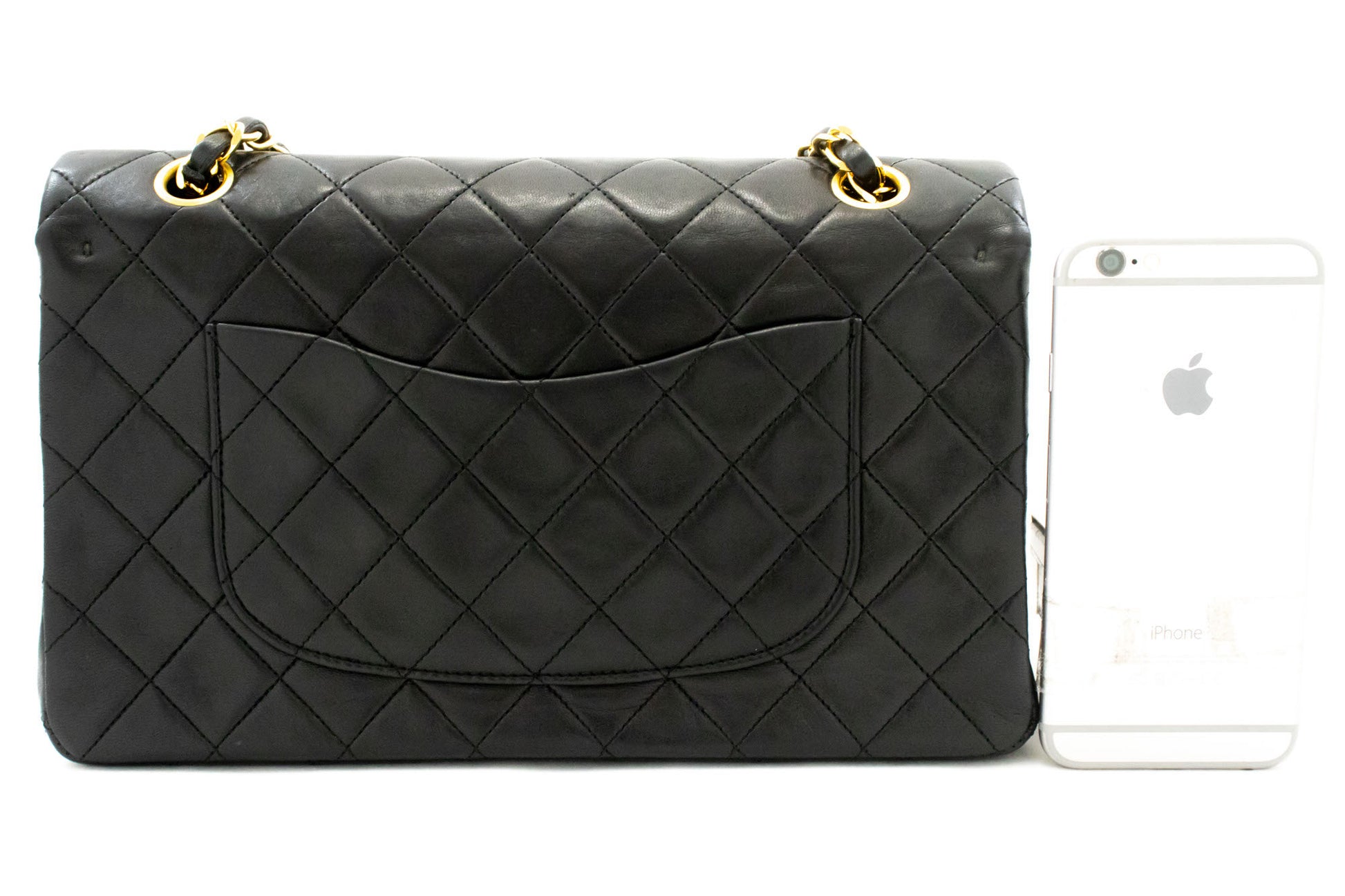 CHANEL Classic Double Flap 10" Kettenschultertasche Schwarz Lammleder ak3 hannari-shop