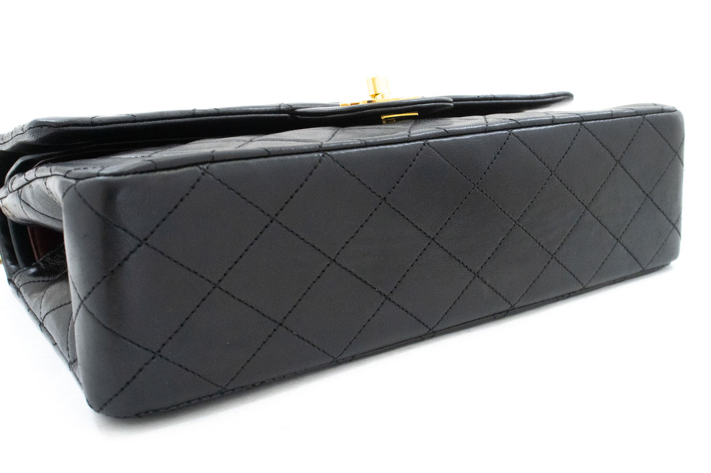 CHANEL Classic Double Flap 10" Kettenschultertasche Schwarz Lammleder ak3 hannari-shop