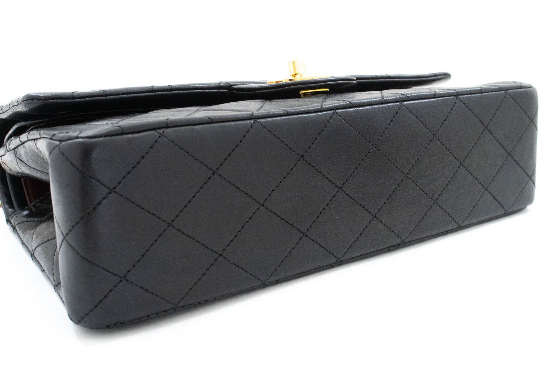 CHANEL Classic Double Flap 10" Kettenschultertasche Schwarz Lammleder ak3 hannari-shop