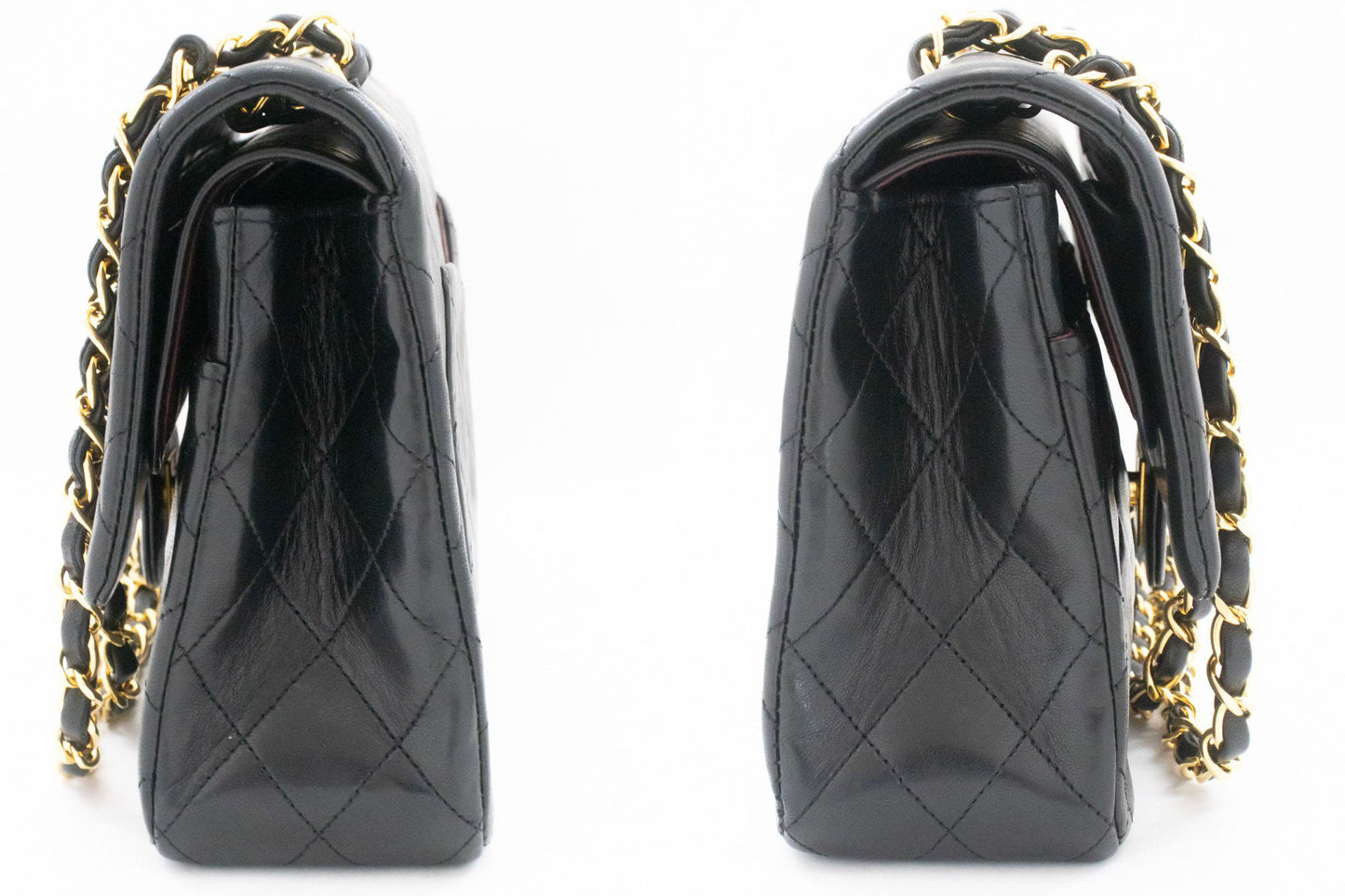 CHANEL Classic Double Flap 10" Kettenschultertasche Schwarz Lammleder ak3 hannari-shop