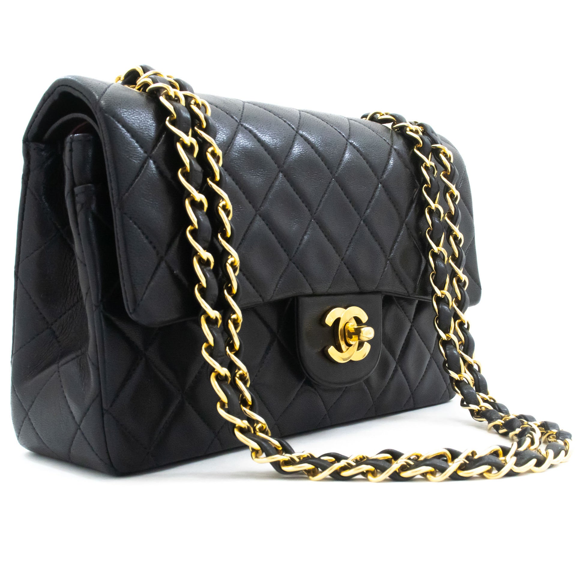 CHANEL Classic Double Flap 9" Kettenschultertasche Schwarz Lammleder aj4 hannari-shop