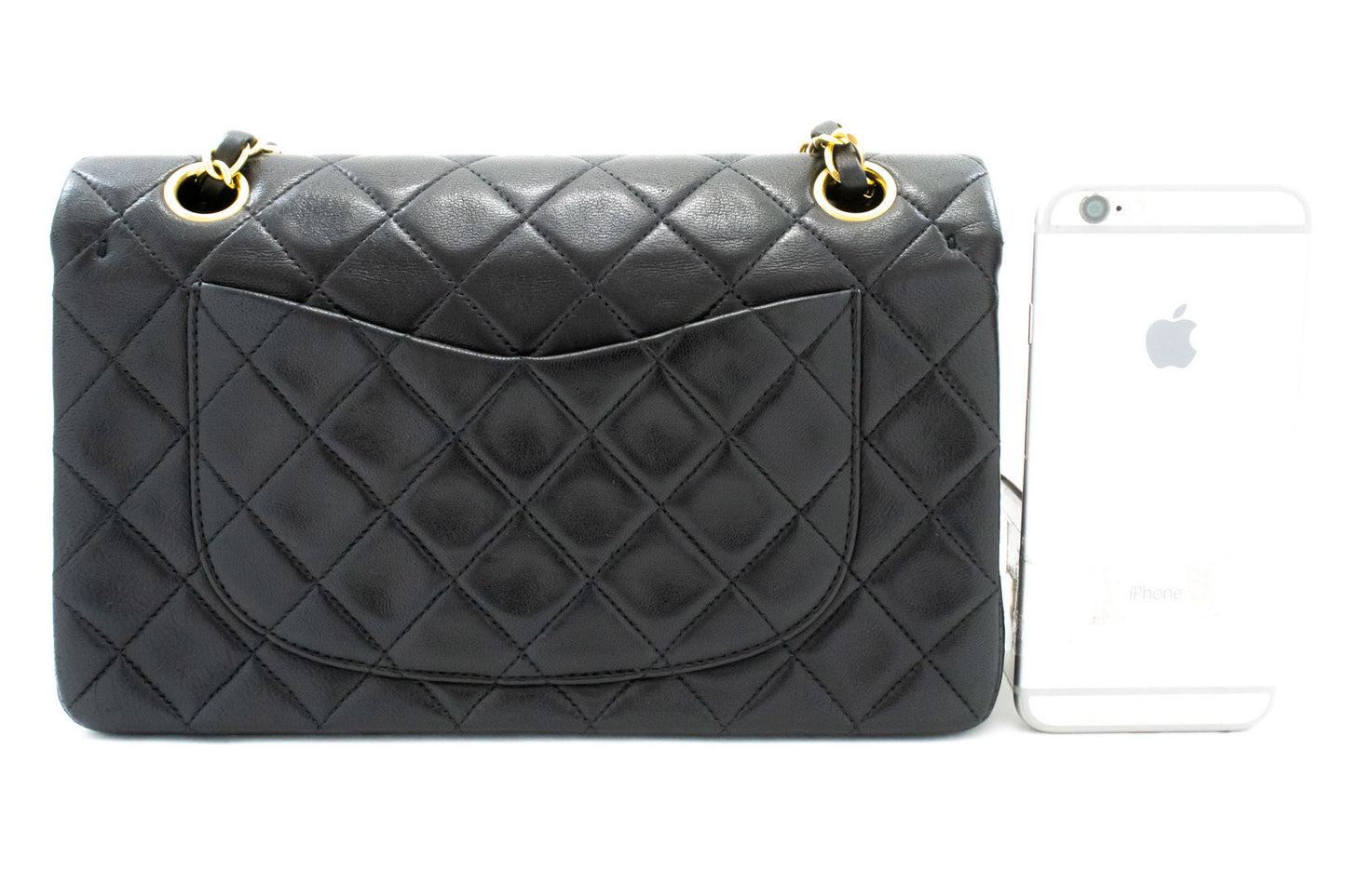 CHANEL Classic Double Flap 9" Kettenschultertasche Schwarz Lammleder aj4 hannari-shop