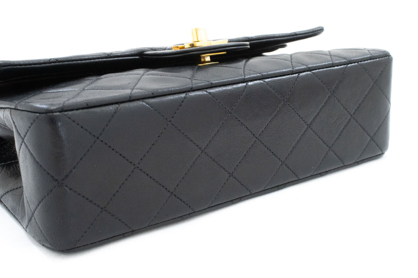 CHANEL Classic Double Flap 9" Kettenschultertasche Schwarz Lammleder aj4 hannari-shop