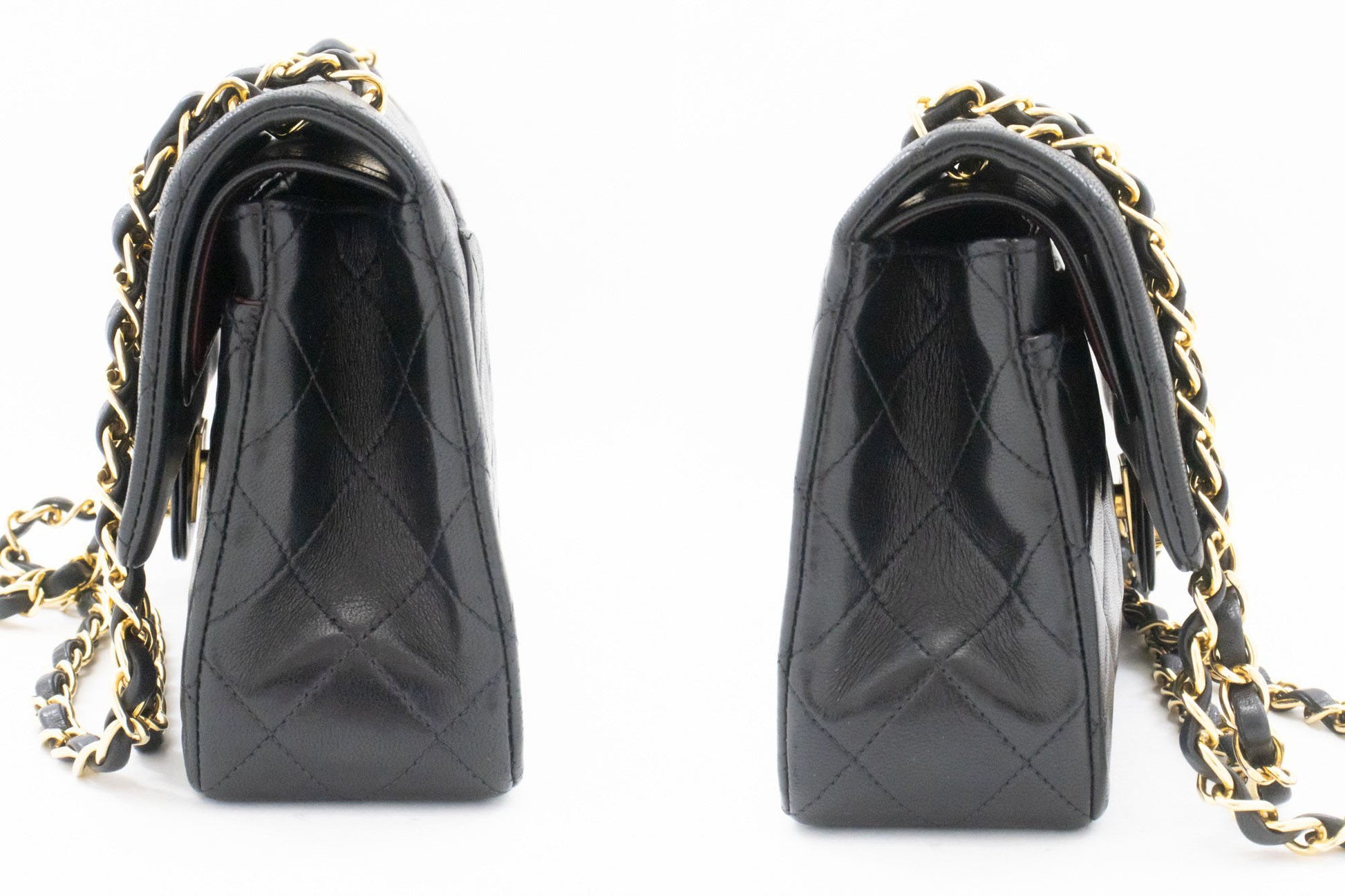 CHANEL Classic Double Flap 9" Kettenschultertasche Schwarz Lammleder aj4 hannari-shop