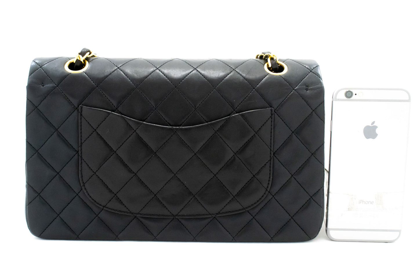 CHANEL Classic Double Flap 10" Kettenschultertasche Schwarz Lammleder aj5 hannari-shop