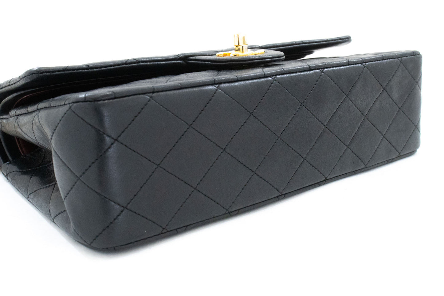 CHANEL Classic Double Flap 10" Kettenschultertasche Schwarz Lammleder aj5 hannari-shop