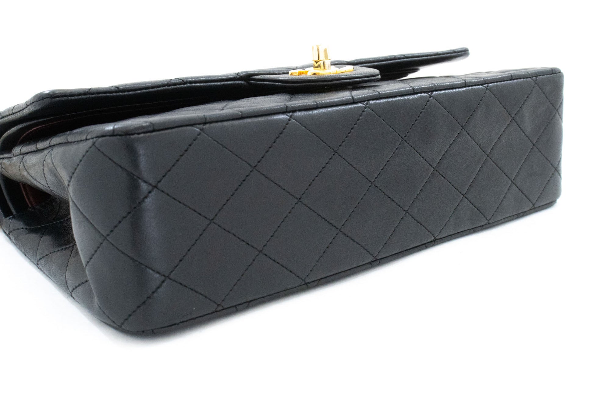 CHANEL Classic Double Flap 10" Kettenschultertasche Schwarz Lammleder aj5 hannari-shop