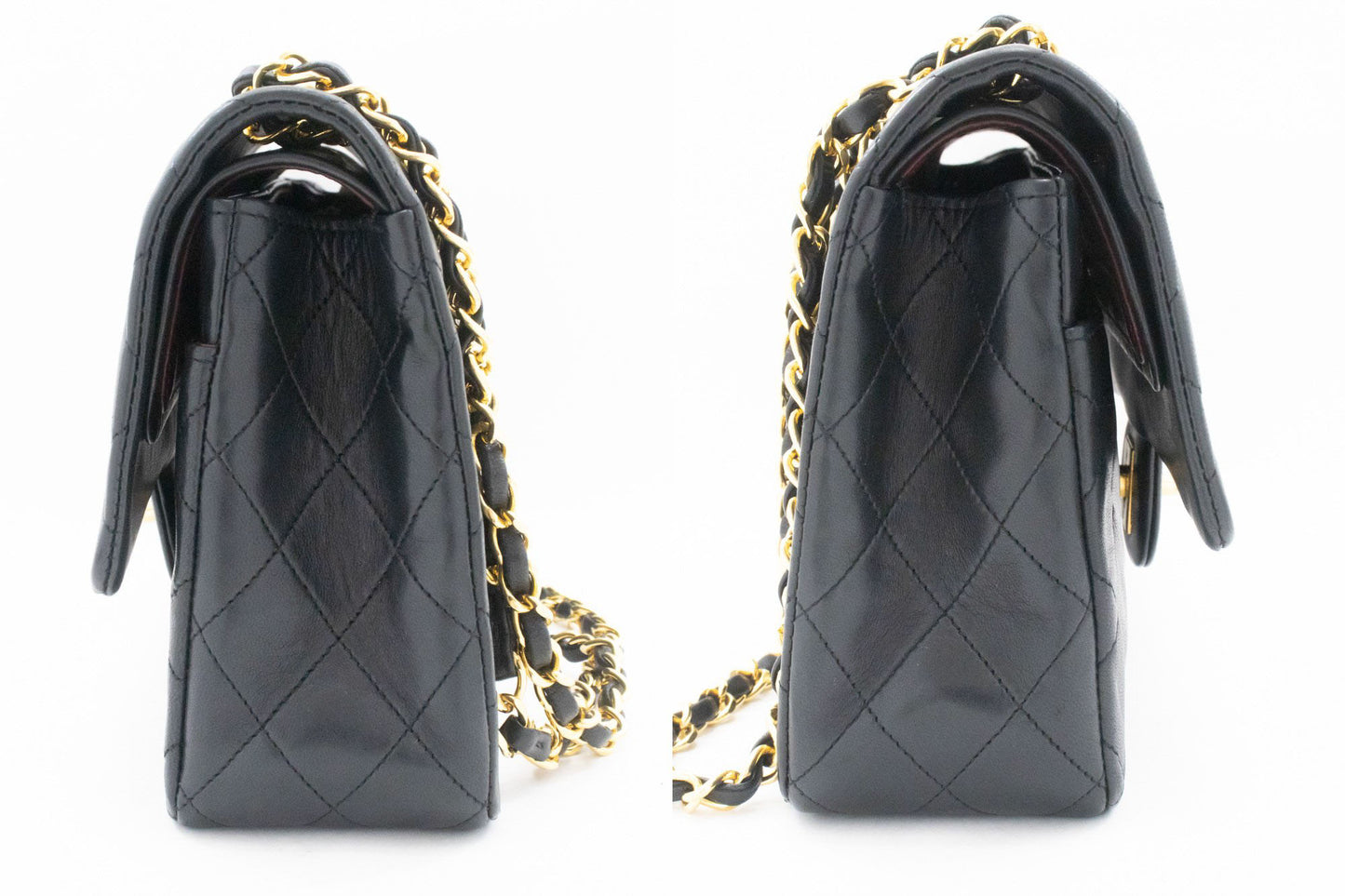 CHANEL Classic Double Flap 10" Kettenschultertasche Schwarz Lammleder aj5 hannari-shop
