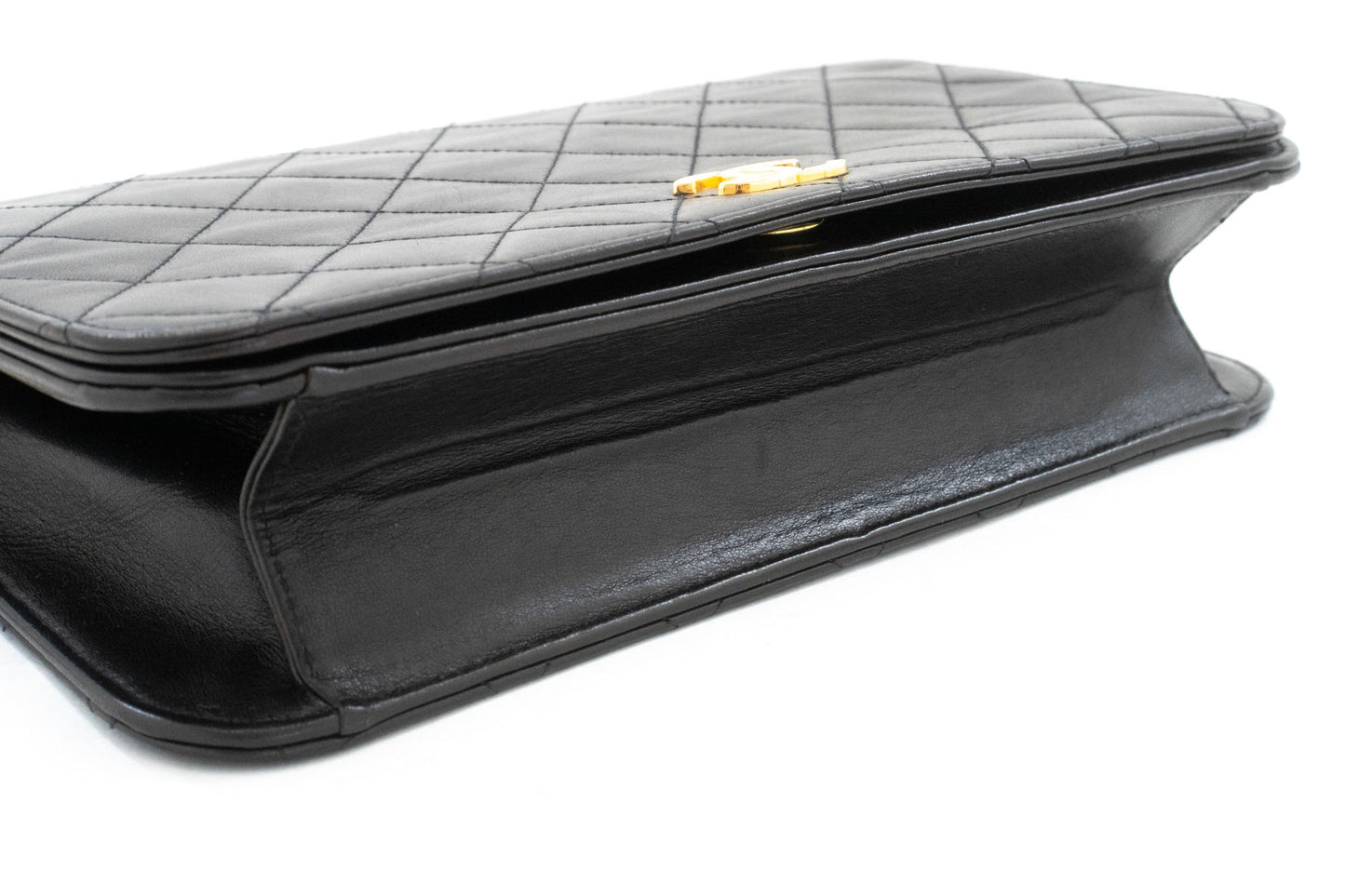 CHANEL Full Flap Chain Shoulder Bag Clutch Black Quilted Lambskin aj6 hannari-shop