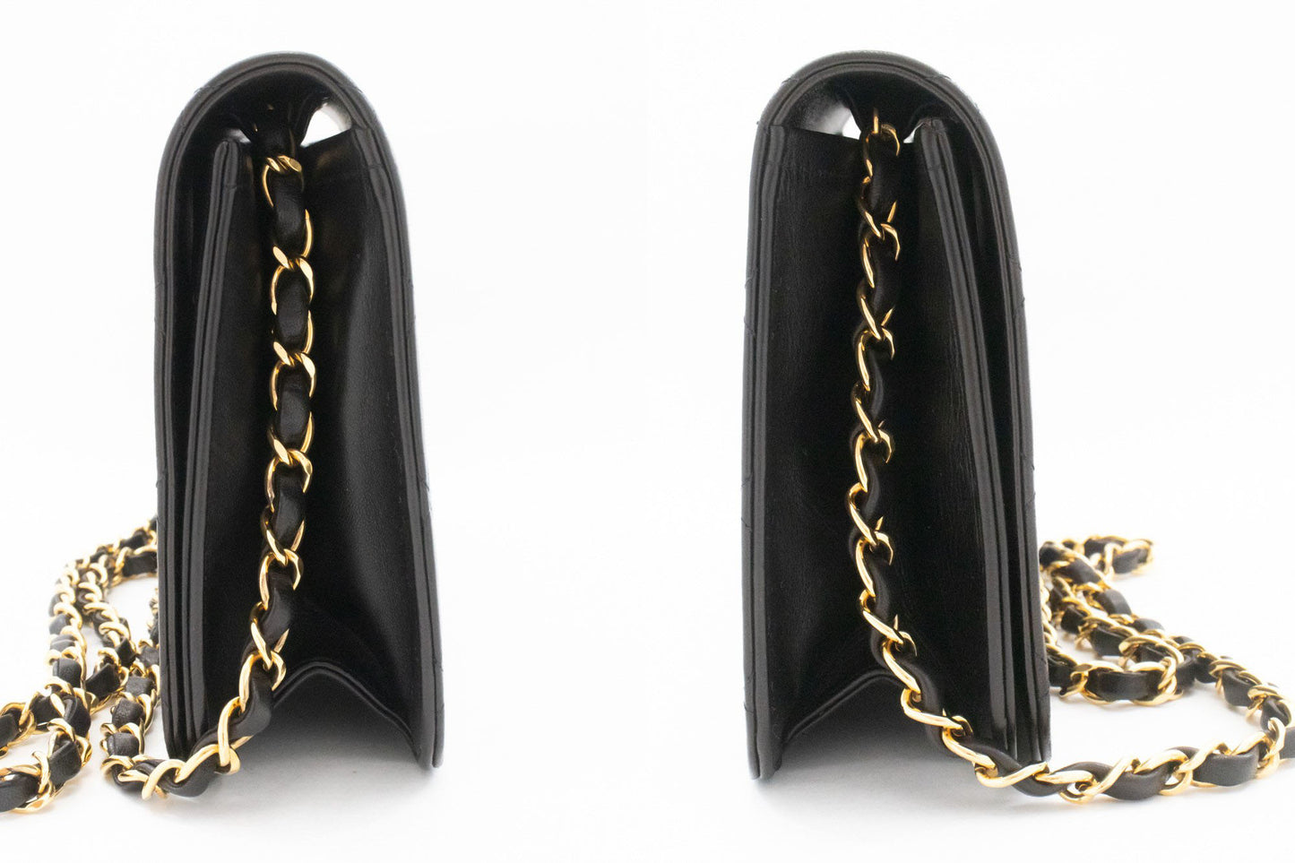 CHANEL Full Flap Chain Shoulder Bag Clutch Black Quilted Lambskin aj6 hannari-shop