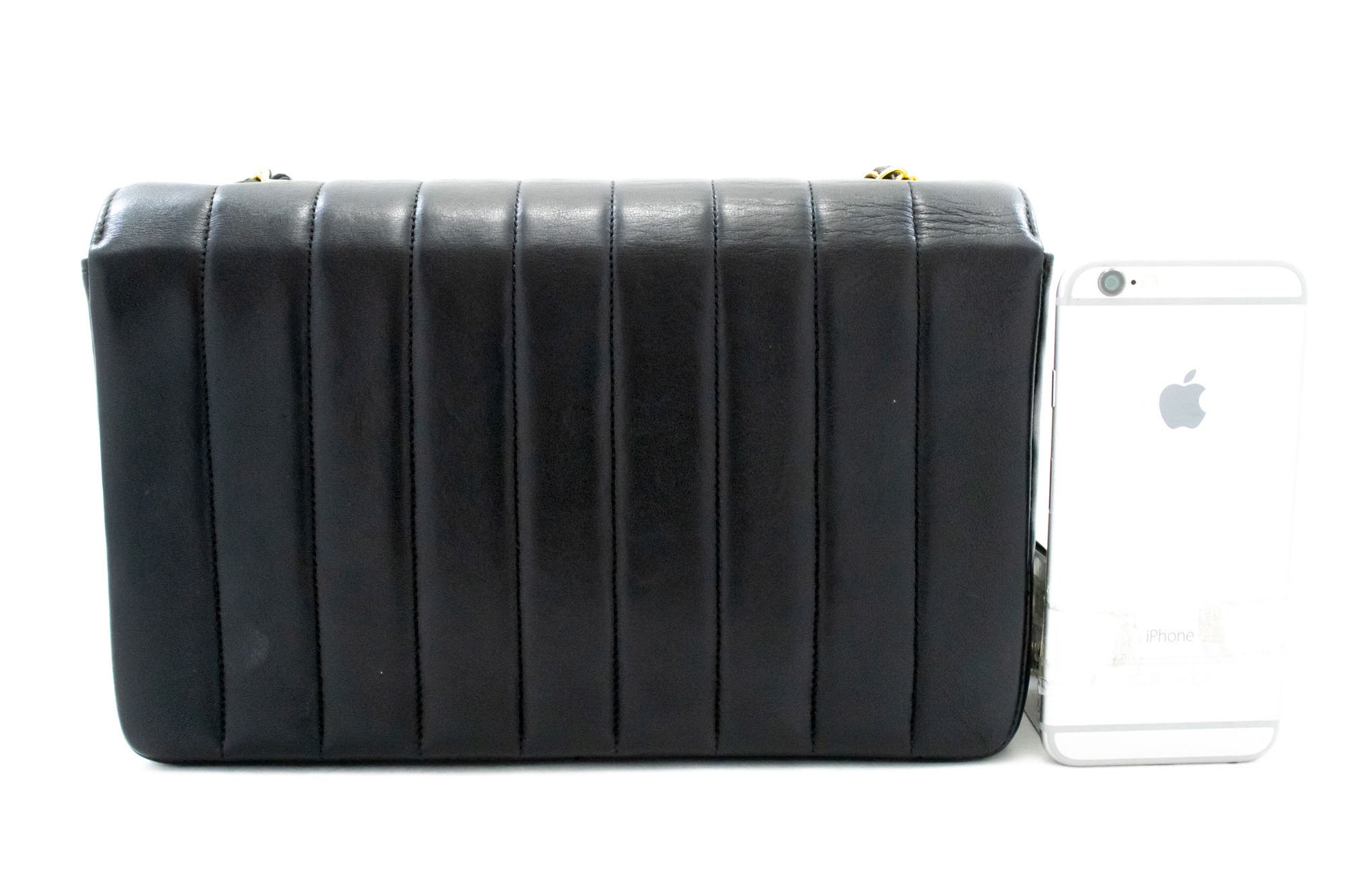 CHANEL Stripe Single Flap Chain Shoulder Bag Black Quilted aj3 hannari-shop