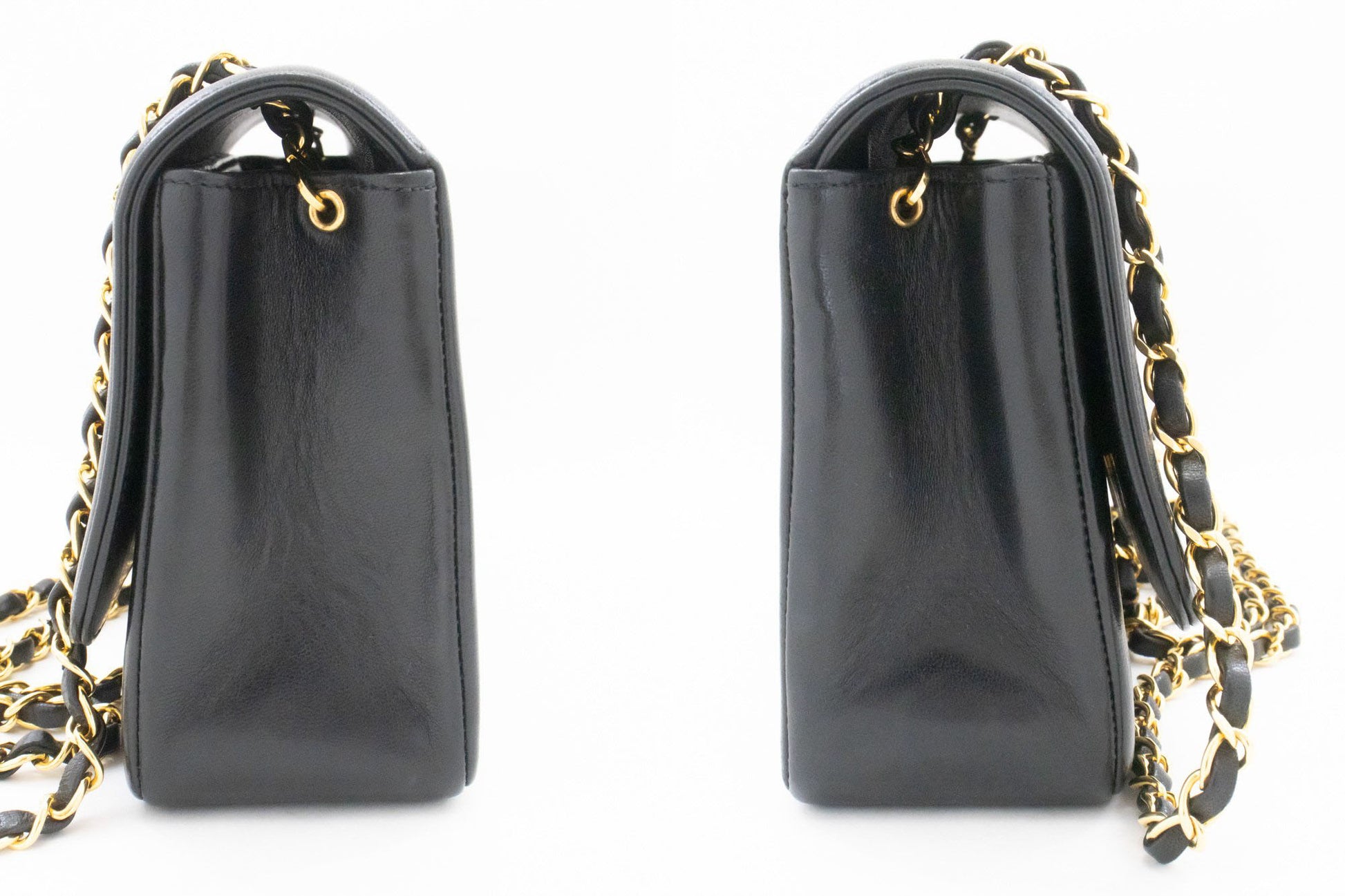 CHANEL Stripe Single Flap Chain Shoulder Bag Black Quilted aj3 hannari-shop