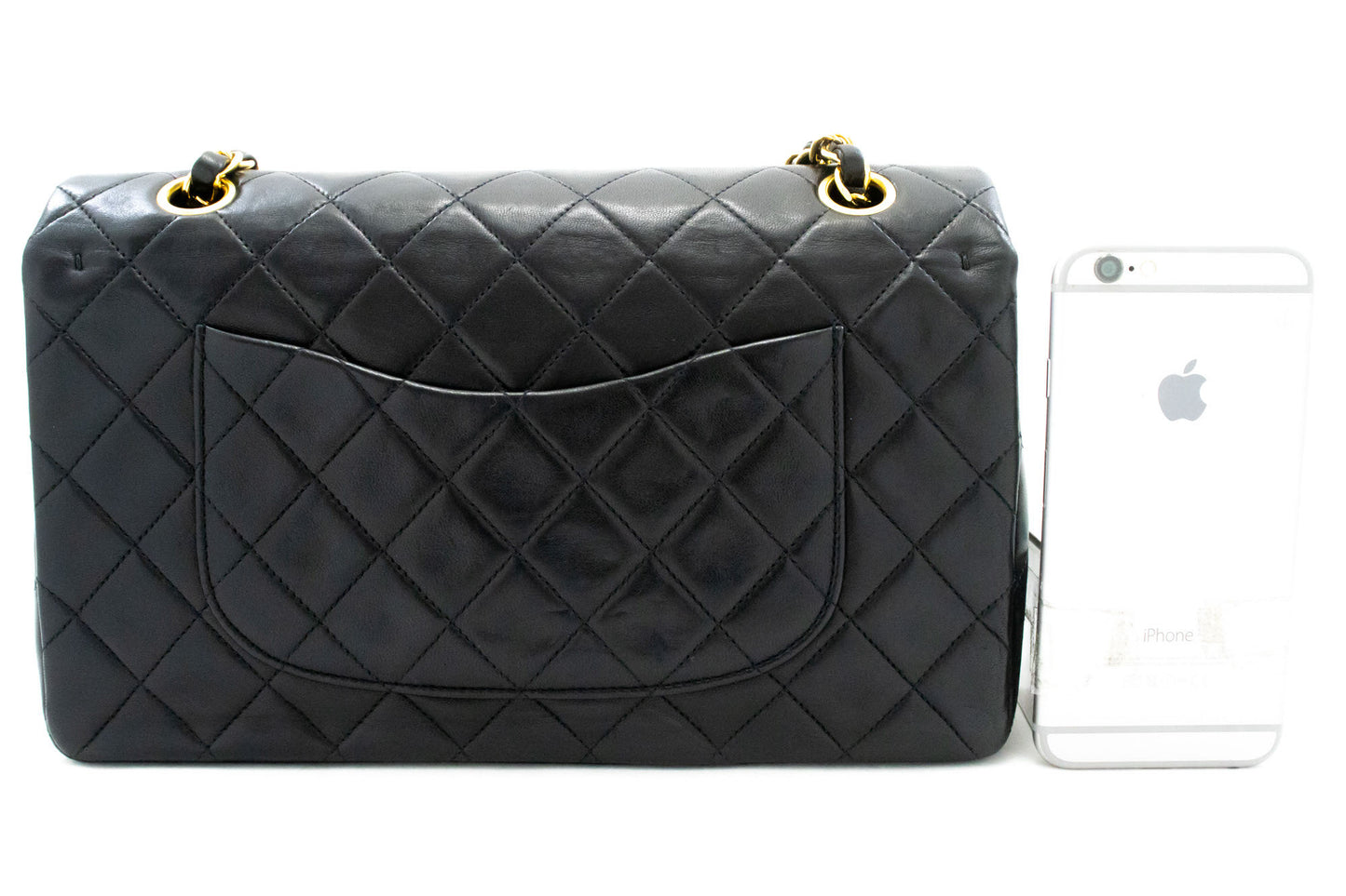 CHANEL Classic Double Flap 10" Chain Schultertasche Schwarz Lammleder aj8 hannari-shop
