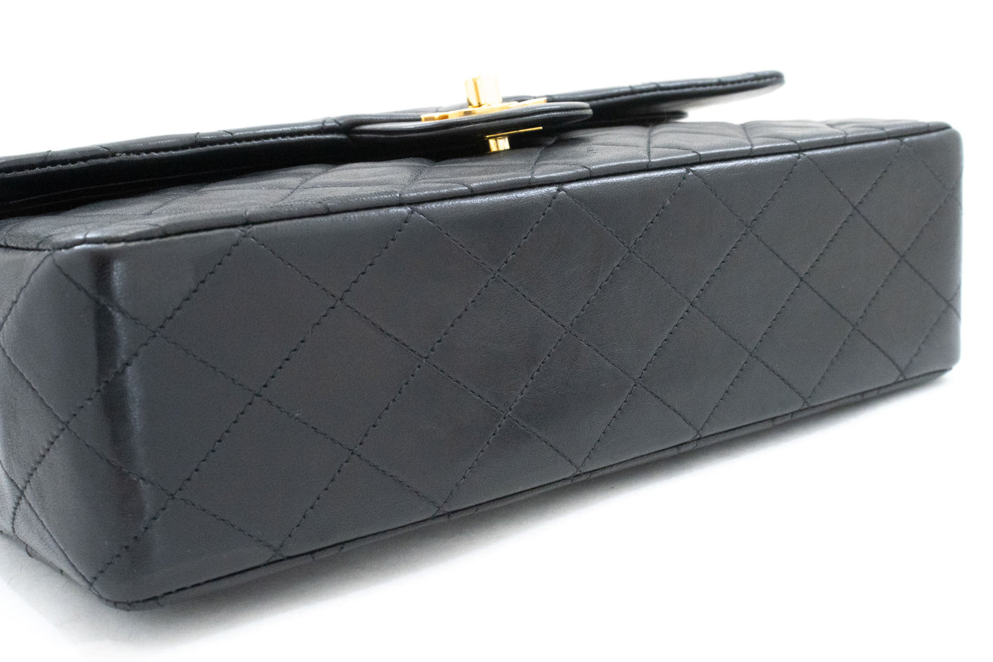 CHANEL Classic Double Flap 10" Chain Schultertasche Schwarz Lammleder aj8 hannari-shop
