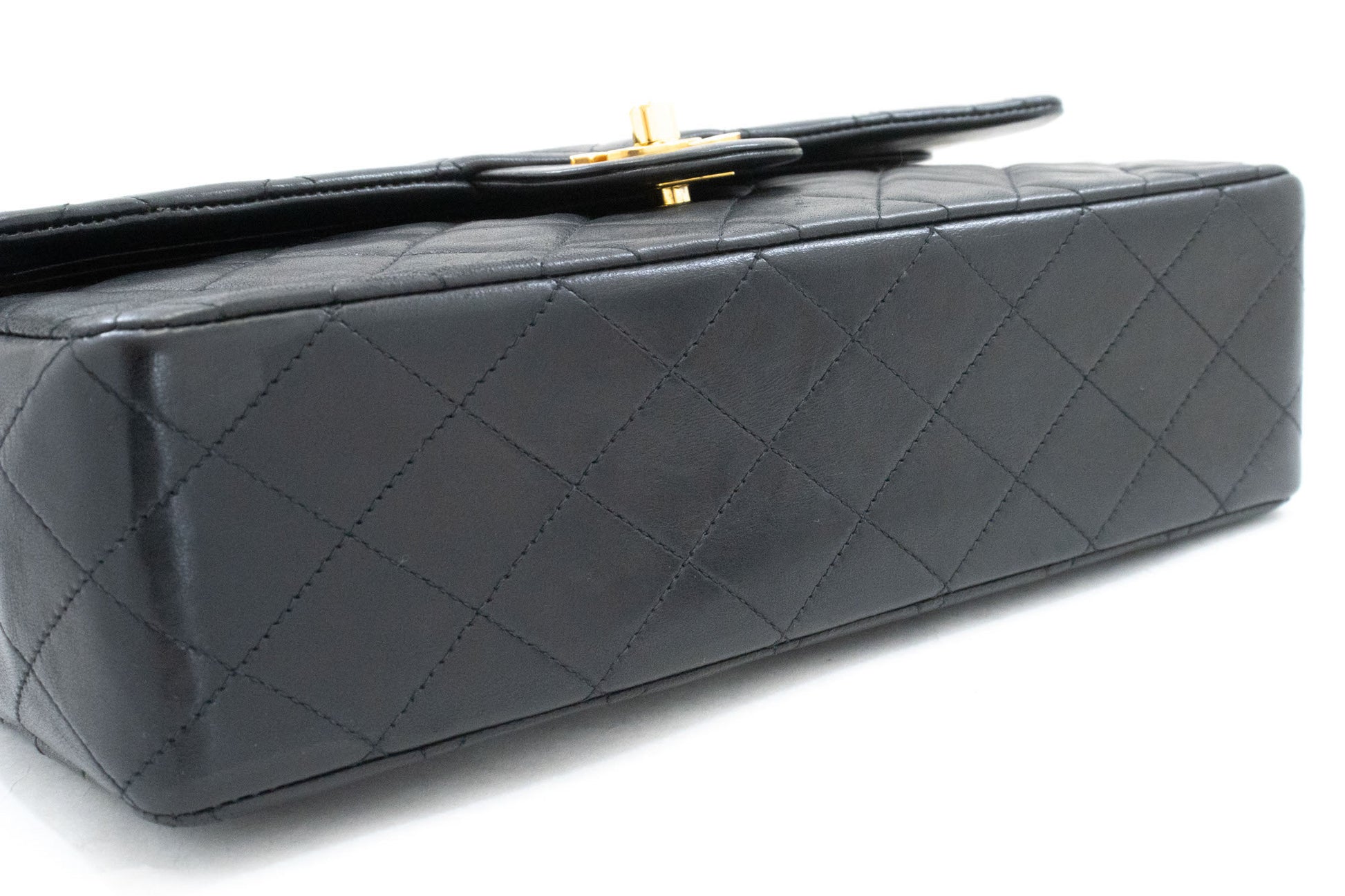 CHANEL Classic Double Flap 10" Chain Schultertasche Schwarz Lammleder aj8 hannari-shop