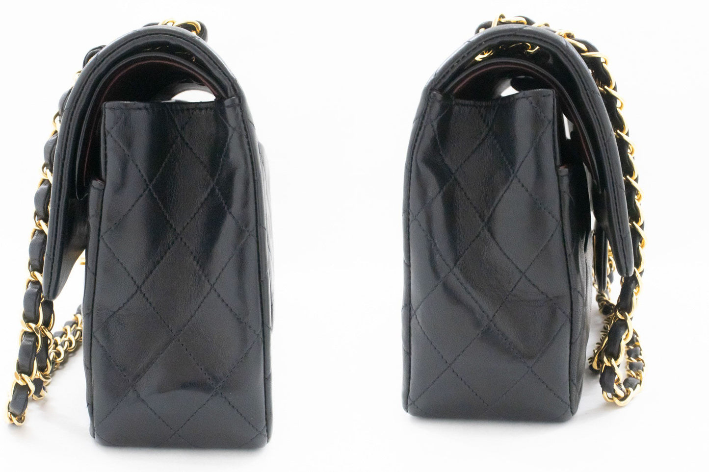 CHANEL Classic Double Flap 10" Chain Schultertasche Schwarz Lammleder aj8 hannari-shop