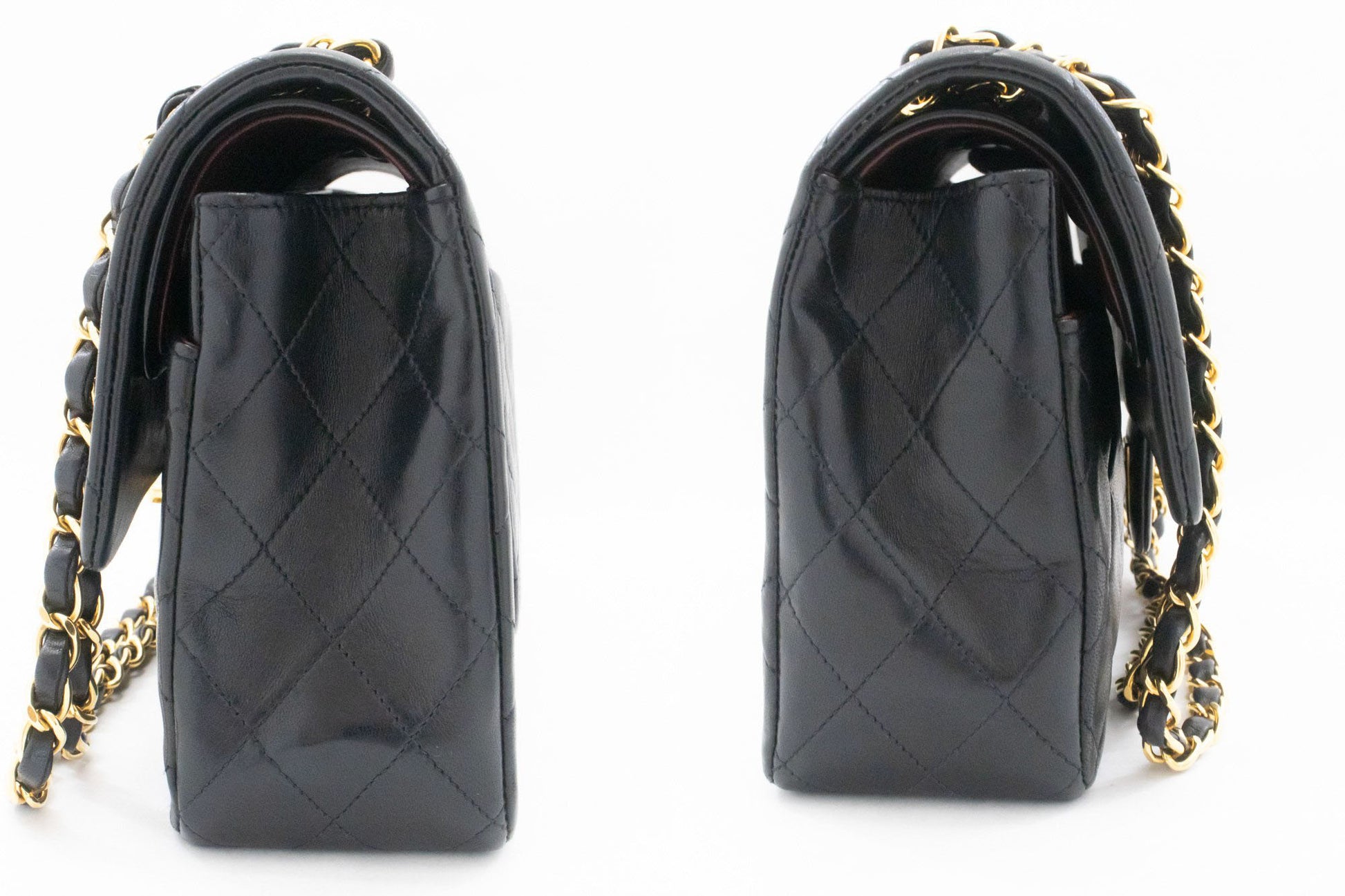 CHANEL Classic Double Flap 10" Chain Schultertasche Schwarz Lammleder aj8 hannari-shop