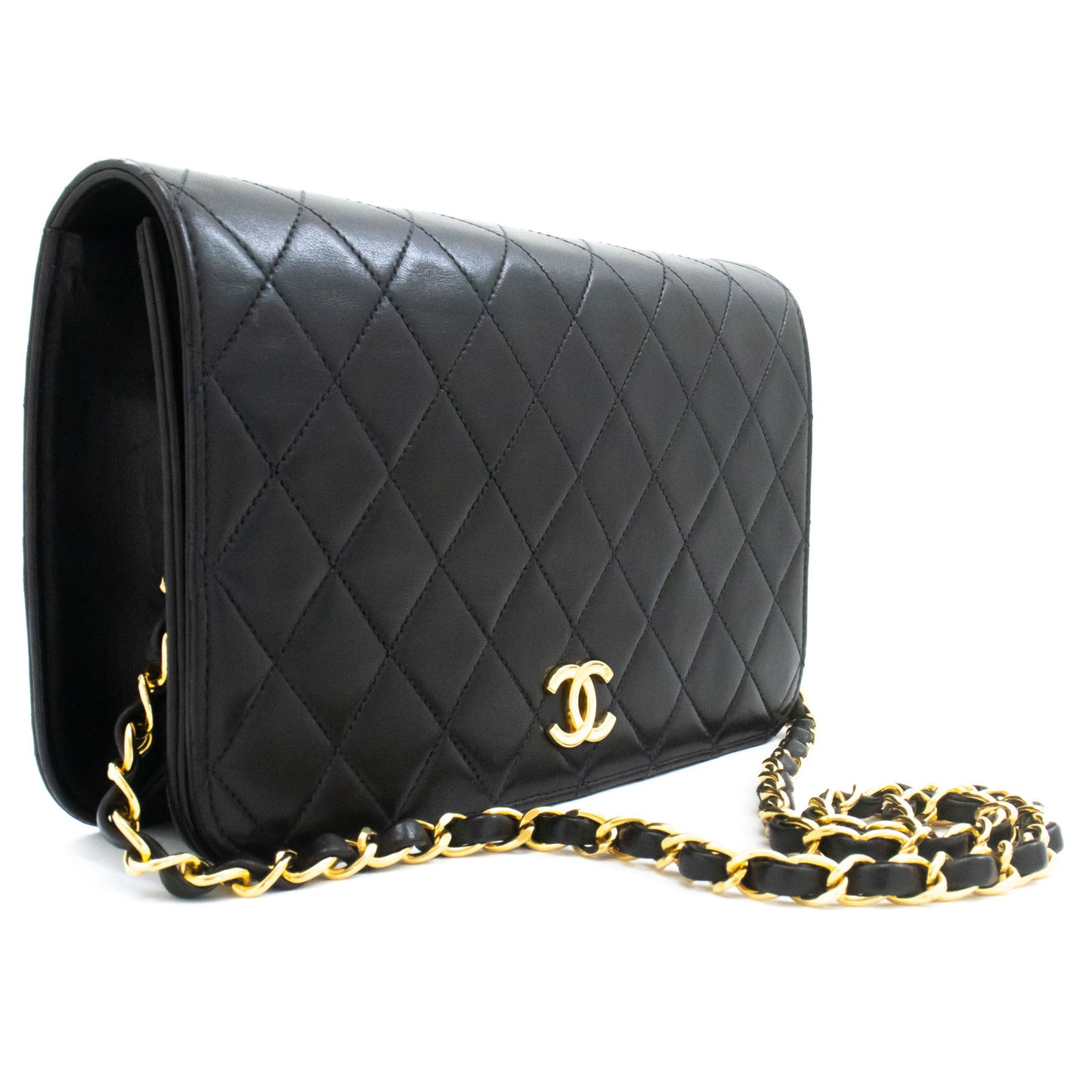 CHANEL Full Flap Chain Shoulder Bag Clutch Black Quilted Lambskin ak1 hannari-shop