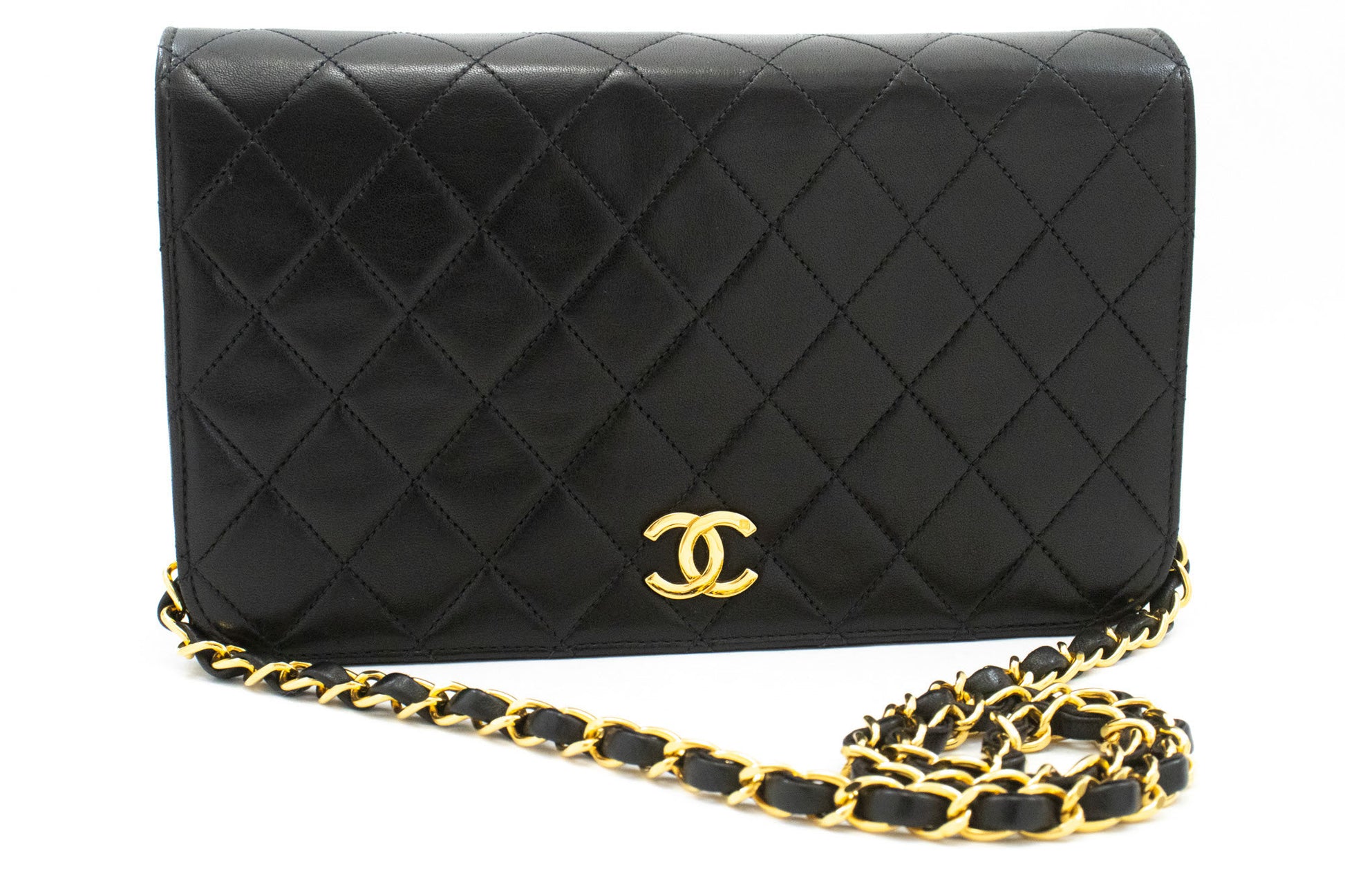 CHANEL Full Flap Chain Shoulder Bag Clutch Black Quilted Lambskin ak1 hannari-shop