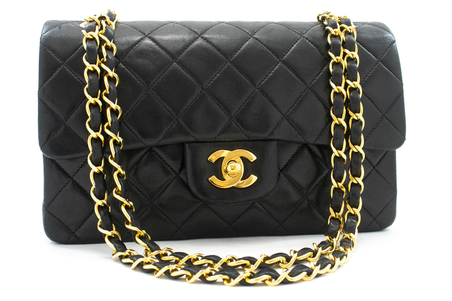 CHANEL Classic Double Flap 9" Chain Shoulder Bag Black Lambskin aj7 hannari-shop