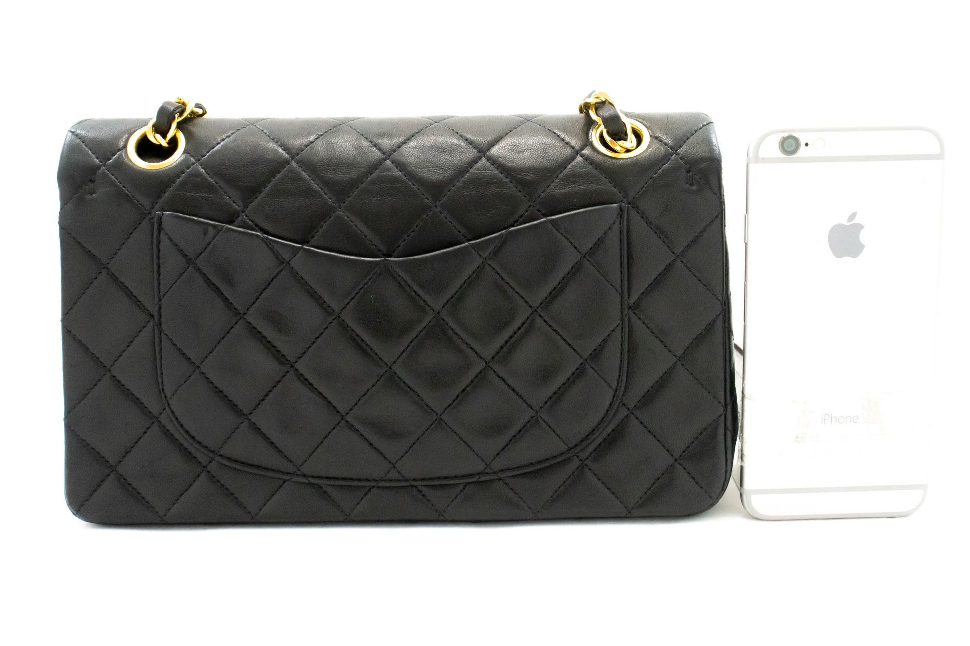 CHANEL Classic Double Flap 9" Chain Shoulder Bag Black Lambskin aj7 hannari-shop