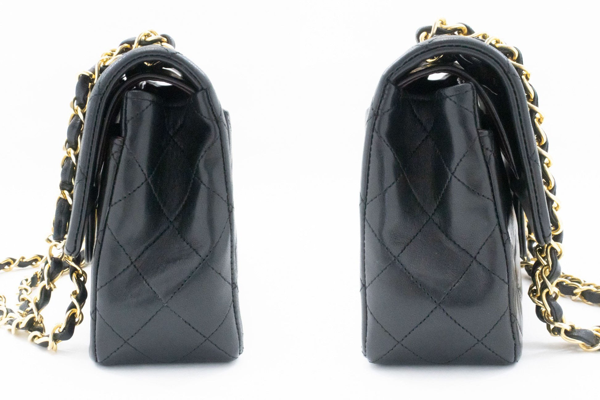 CHANEL Classic Double Flap 9" Chain Schultertasche Schwarz Lammleder ag6 hannari-shop