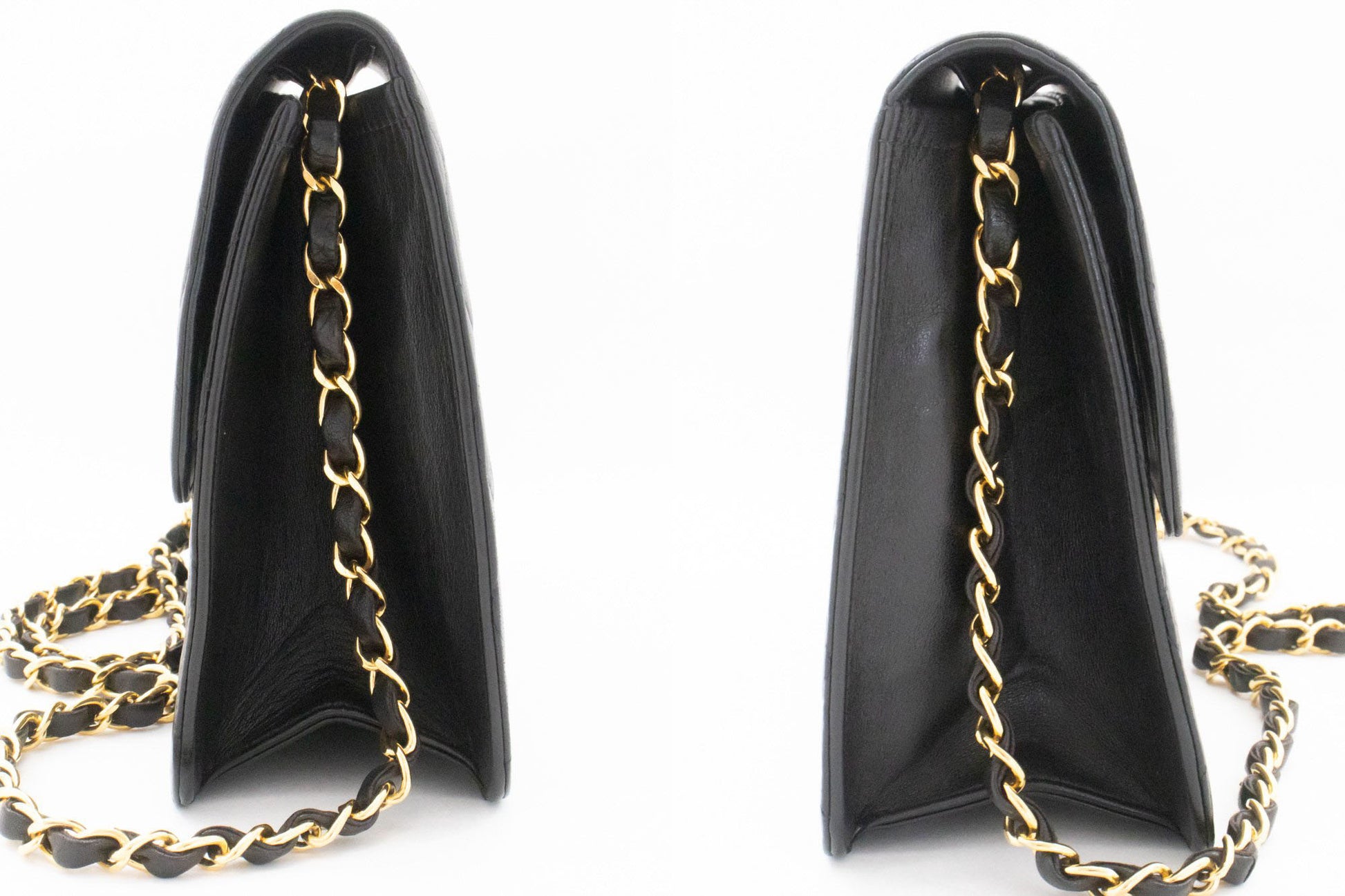 CHANEL Small Chain Shoulder Bag Clutch Black Quilted Flap Lambskin ah4 hannari-shop