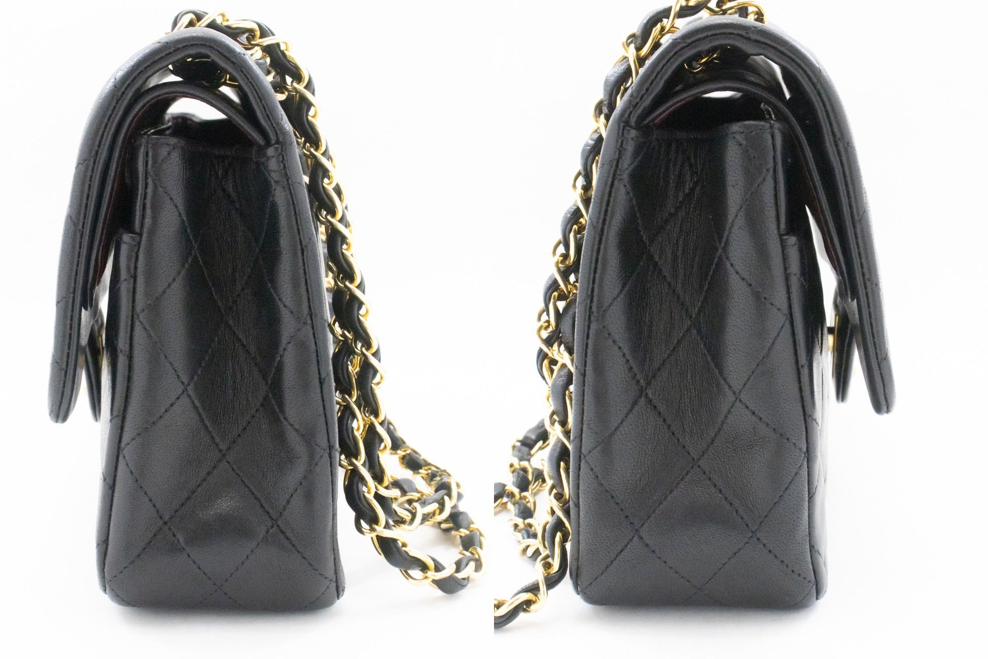 CHANEL Classic Double Flap 10" Kettenschultertasche aus schwarzem Lammleder am3 hannari-shop