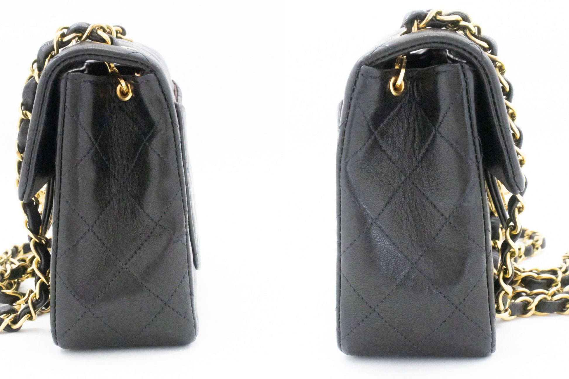 CHANEL Mini Square Small Chain Shoulder Bag Crossbody Black Lamb af1 hannari-shop