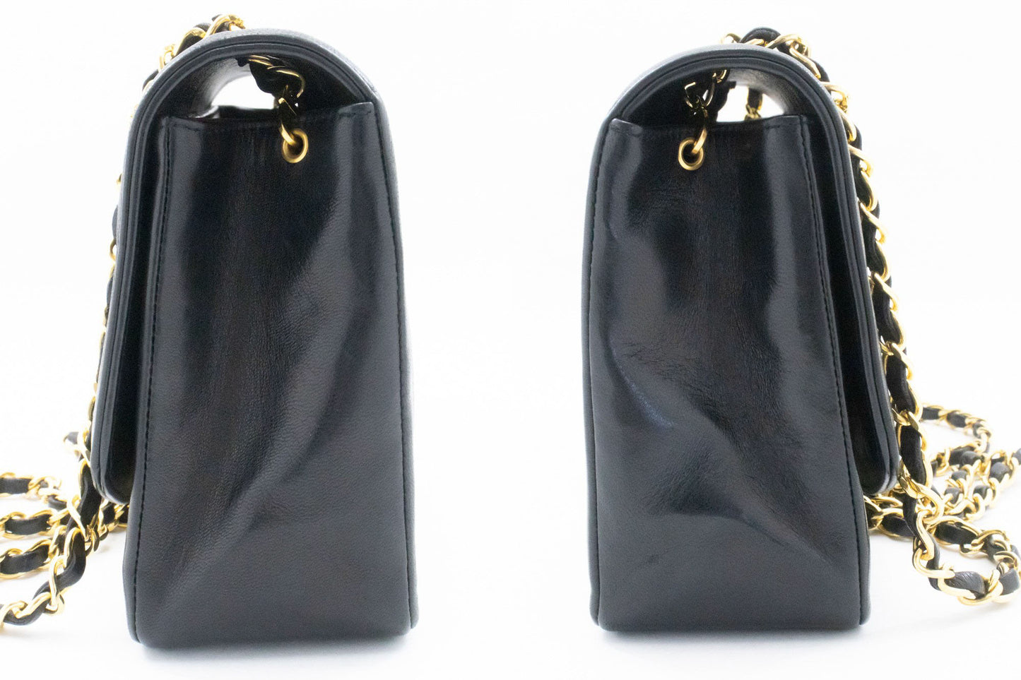 CHANEL Diana Flap Chain Schultertasche Schwarz Stepp Lammleder Geldbörse ah1 hannari-shop