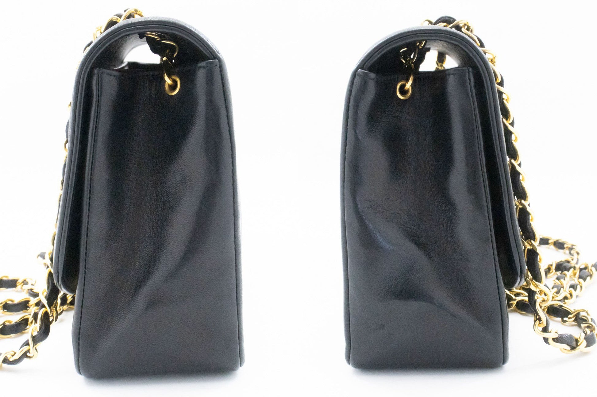 CHANEL Diana Flap Chain Schultertasche Schwarz Stepp Lammleder Geldbörse ah1 hannari-shop