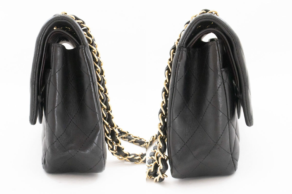 CHANEL Classic Double Flap 10" Chain Shoulder Bag Black Lambskin aq1 — Seite hannari-shop