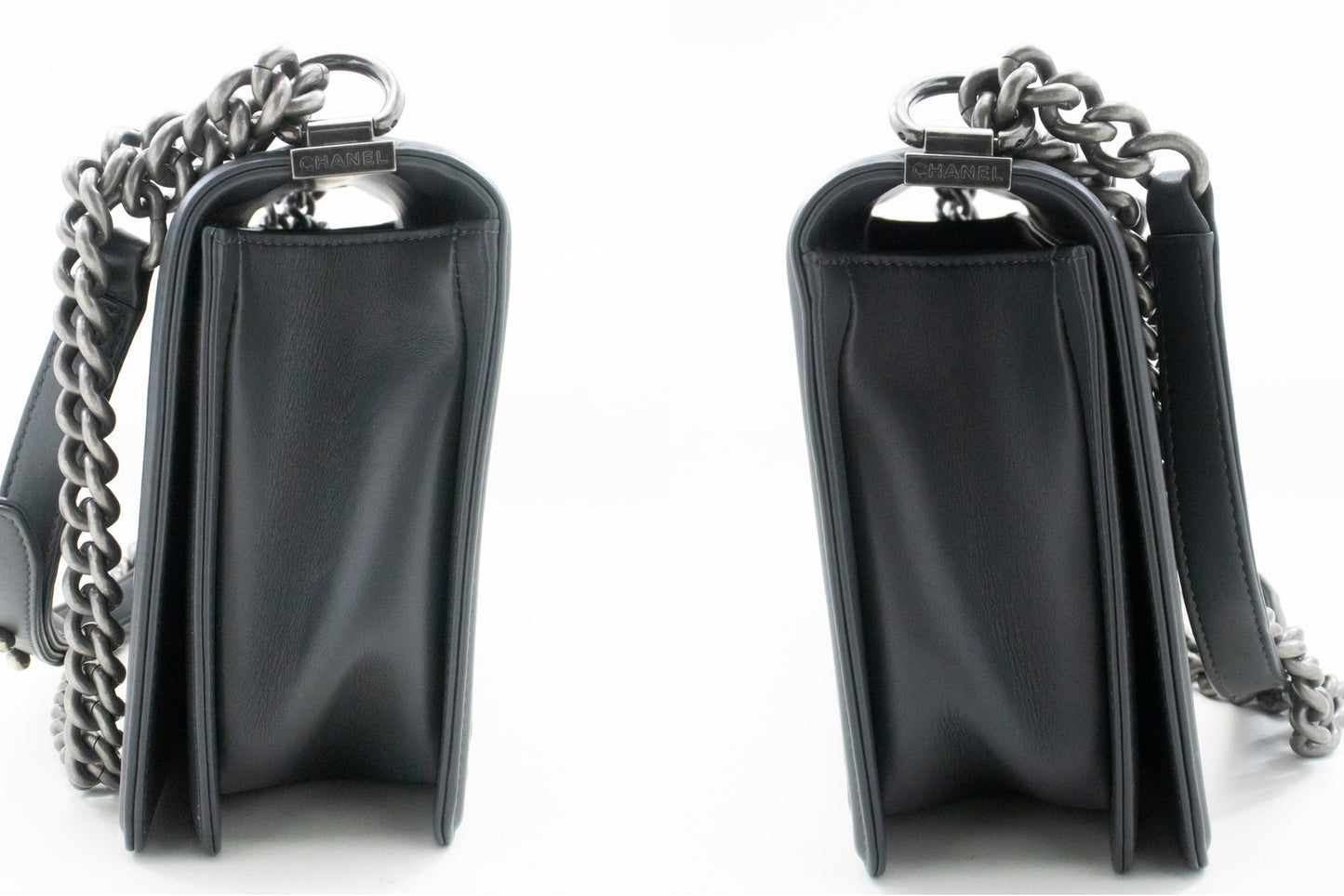 CHANEL Boy Dunkelgraue V-Steppkette Schultertasche Gestepptes Klappfach n41 hannari-shop