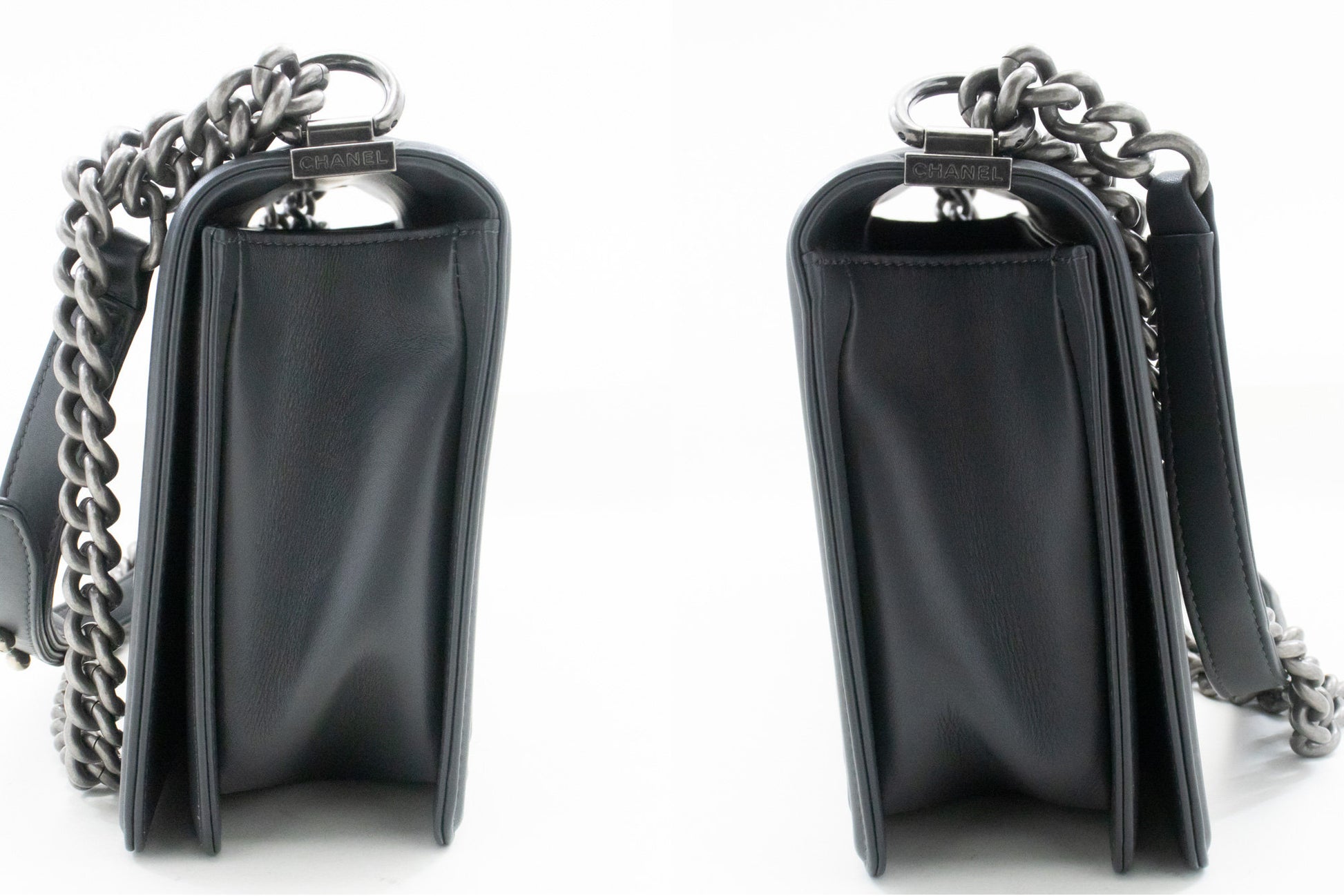 CHANEL Boy Dunkelgraue V-Steppkette Schultertasche Gestepptes Klappfach n41 hannari-shop