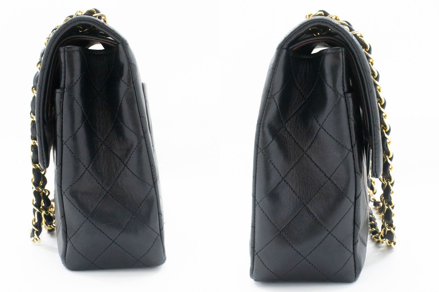 CHANEL Classic Double Flap 10" Kettenschultertasche Schwarz Lammleder ad8 hannari-shop