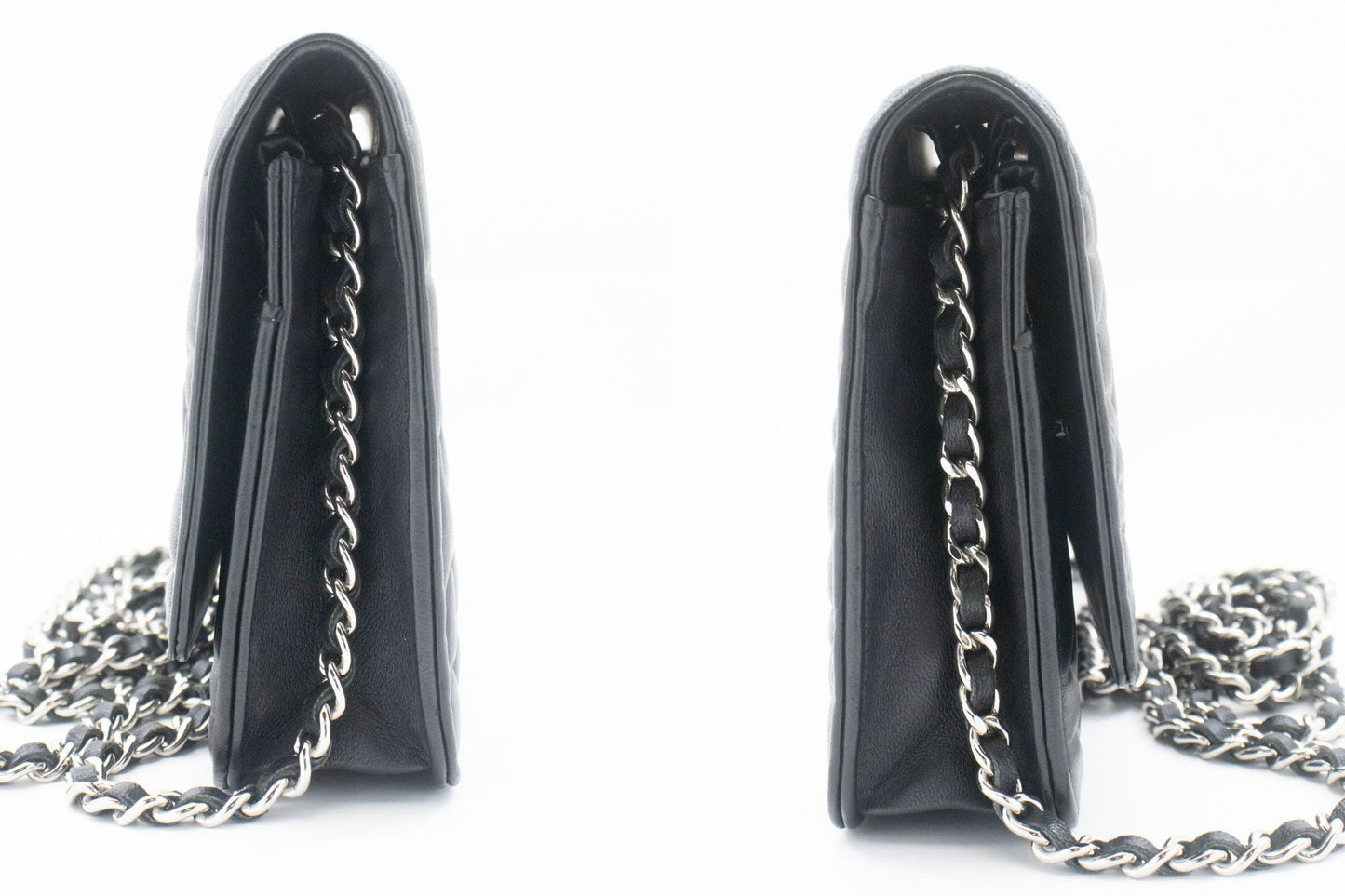 CHANEL Schwarze Camellia Prägung Geldbörse mit Kette WOC Schultertasche ab6 hannari-shop