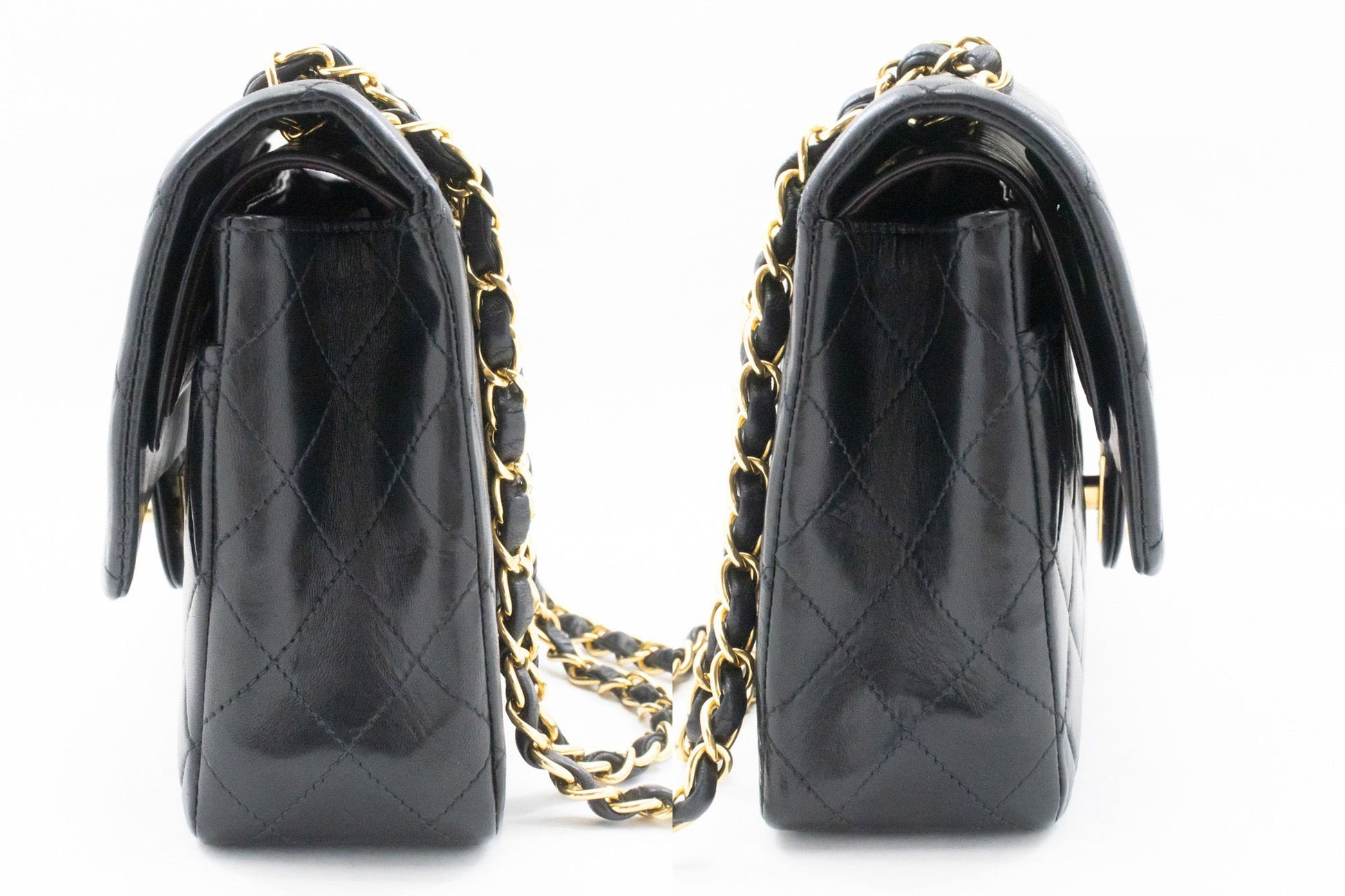 CHANEL Classic Double Flap 10" Chain Shoulder Bag Black Lambskin an1 hannari-shop