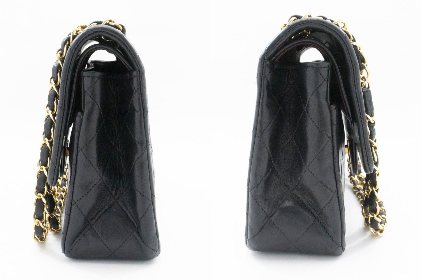 CHANEL Classic Double Flap 10" Kettenschultertasche aus schwarzem Lammleder am2 hannari-shop